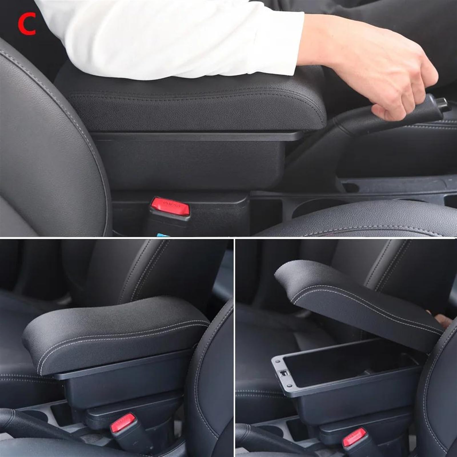 Box Bracciolo Con Supporto Multifunzionale Accessori Per La Modifica Degli Interni Dell'auto Imbottiti In PU Per Peugeot 208 2012-2018 Consolle centrale(C3 Black white NOUSB)