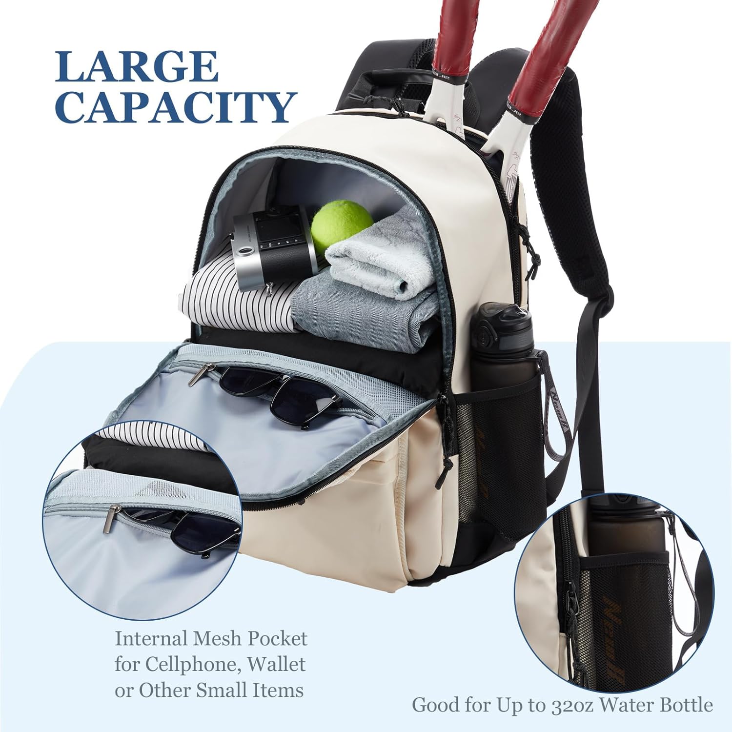 LANBX Tennis Bag, Tennis Backpack for Women Men 2 Rackets with Insulated Pocket Shoe Compartemnt for Pickleball Tennis - Image 5