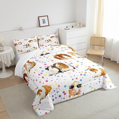 Miniatura 4 de Juego de ropa de cama de conejillo de indias para niñas y niños, bonito edredón con patrón de caballero, decorativo, caricatura, adorable juego de