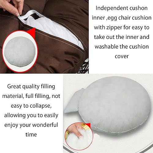 Miniatura 5 de Eoieov Cojín grande para silla oscilante, cojín redondo de 45 x 45 pulgadas con almohada para reposacabezas para columpio de huevos, silla giratoria