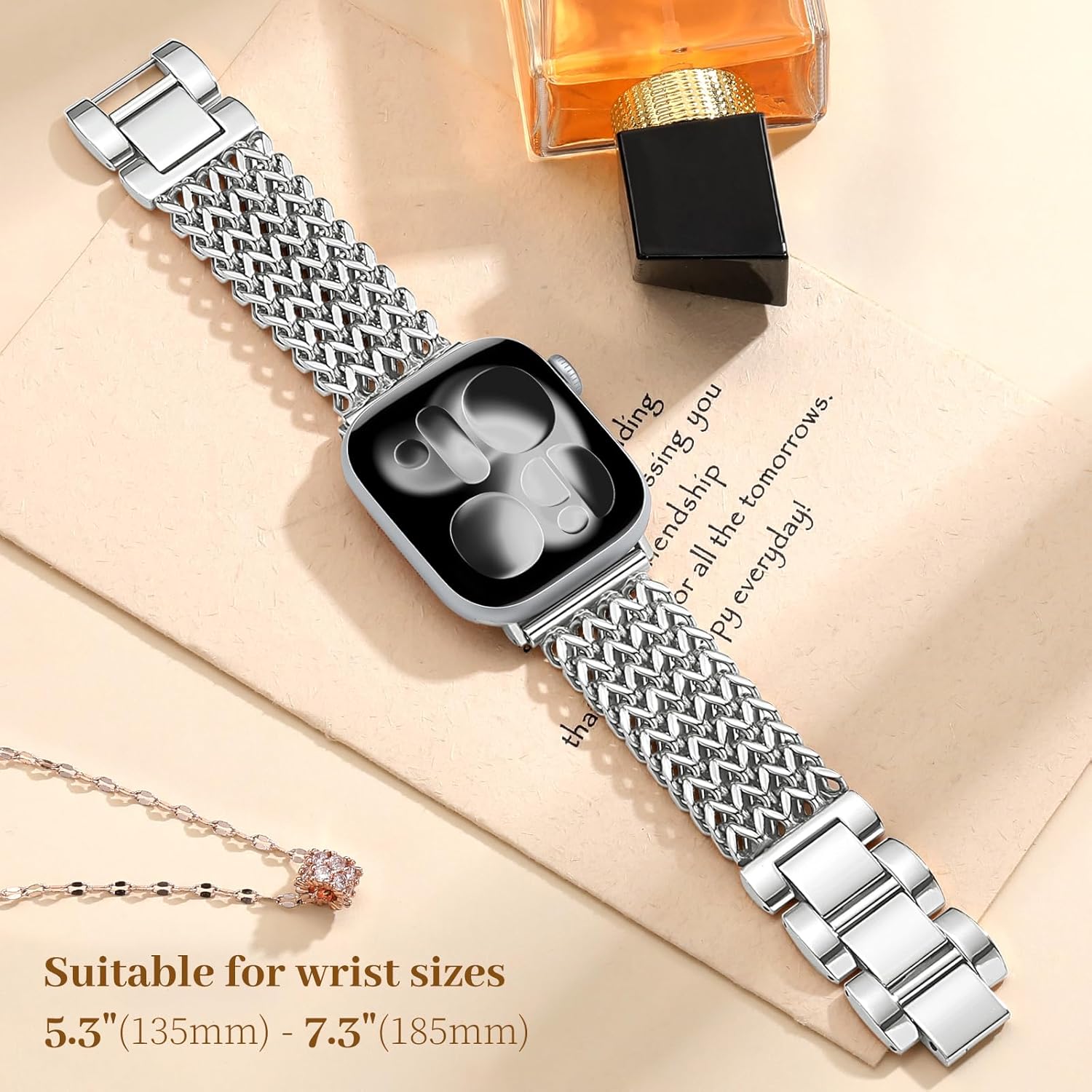 Metal Band Compatible with Apple Watch Bands for Women 40mm 41mm 42mm 38mm 44mm 45mm 46mm 49mm, Dressy Stainless Steel Link Bracelet, Designer Strap for iWatch Series 11/SE/10/9/8/7/6/5/4/3/2/1/Ultra - Image 4