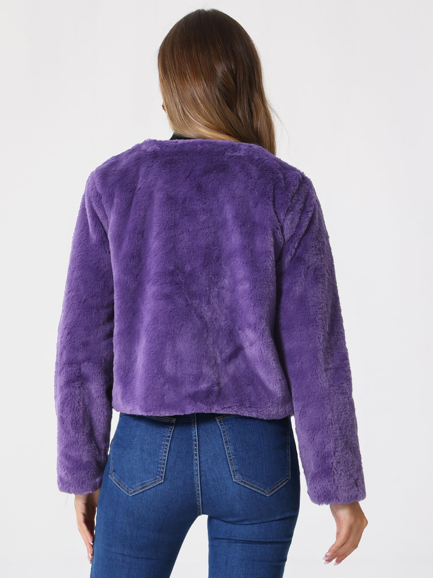 Allegra K Boléro de mariage pour femme - Veste en fausse fourrure ouverte sur le devant, violet, Taille L