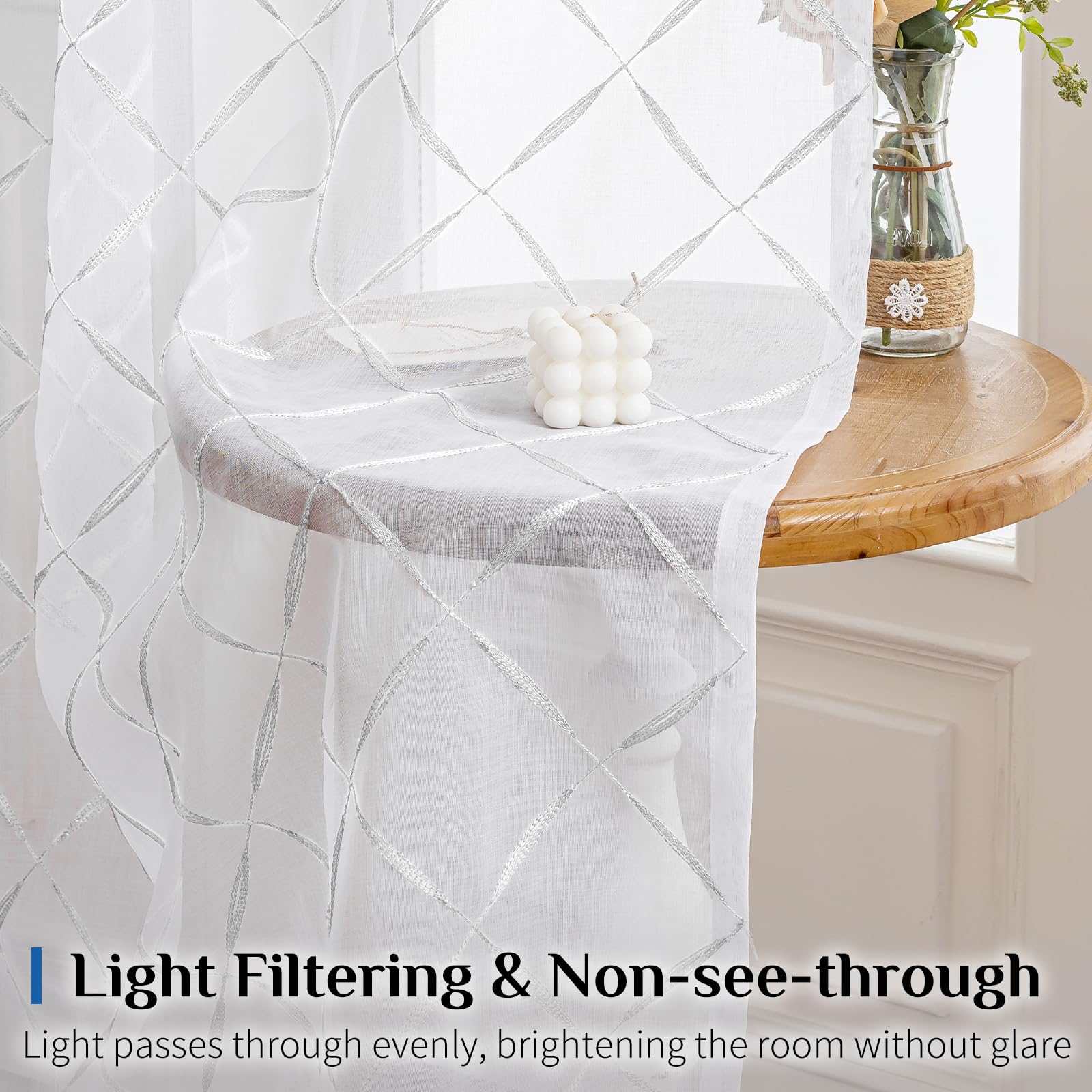 Ystyle Voile Gardinen Vorhänge 2er Set, 140x225cm, Transparente Vorhang Für Wohnzimmer Schlafzimmer Kinderzimmer Dekoschal, Gardinen Mit Ösen, Luftig Vorhang Durchlässig Sheer, Weiß