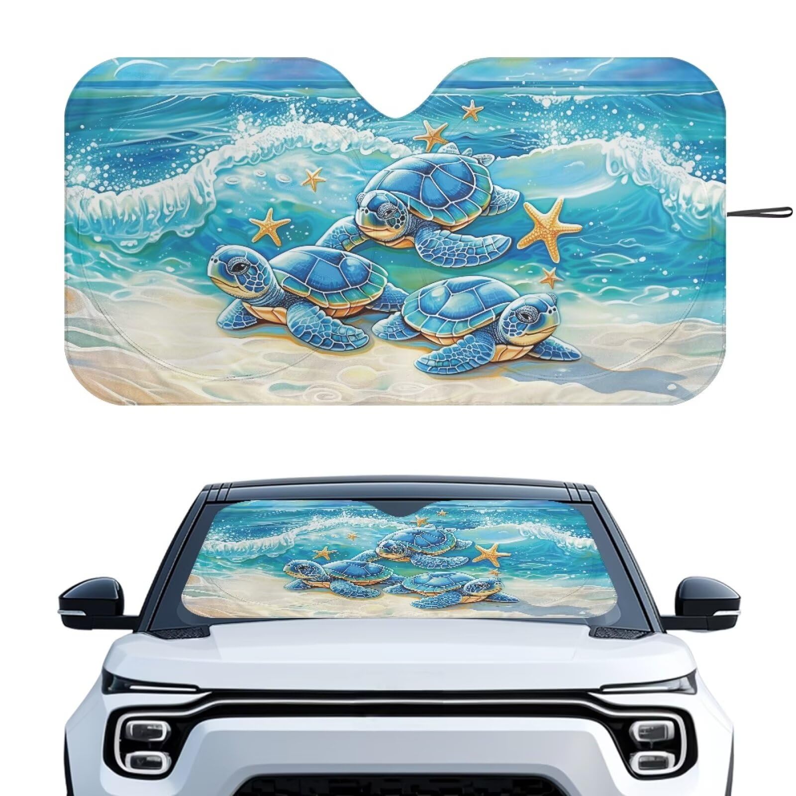 Beach Turtle Blue Car Windshield Sun Shade for Trucks SUV Universal Vehicle Accessories Foldable Sunshade Sun Visor Protector Blocks UV Rays and Keep Your Vehicle Cool