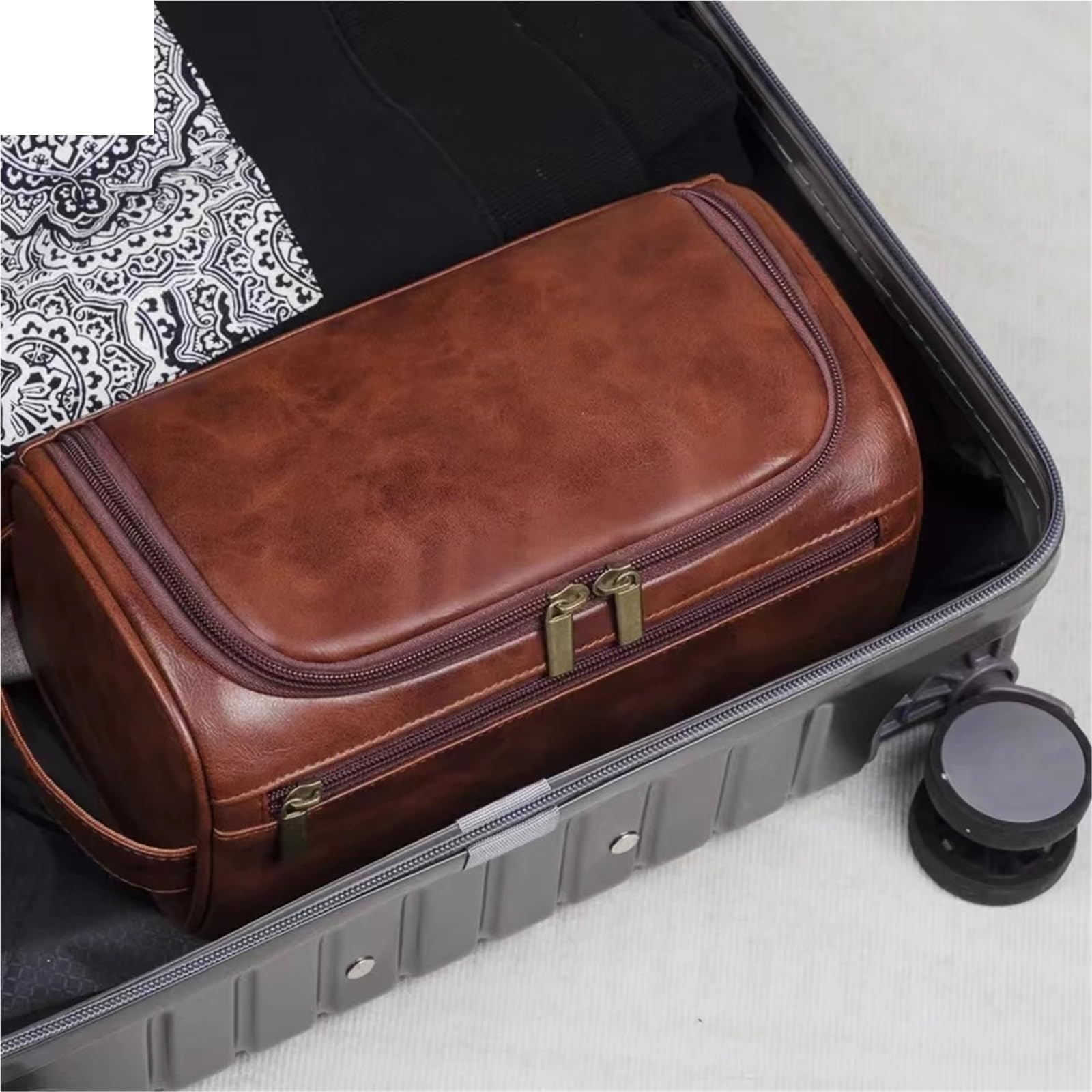 Borsa da toilette da viaggio Borsa da toilette in pelle for uomo Donna appendere viaggio for viaggiare for cosmetici grande(PU-Black)