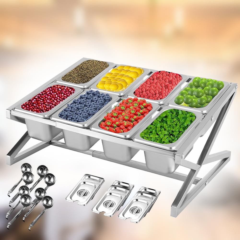 Pizza -Rack, Catering Container Edelstahlschale Mit Deckel, Grillgewürzregal, Eced -Gewürzbehälter, Sauber, Geeignet Für Buffet, Salatstange, Catering,B