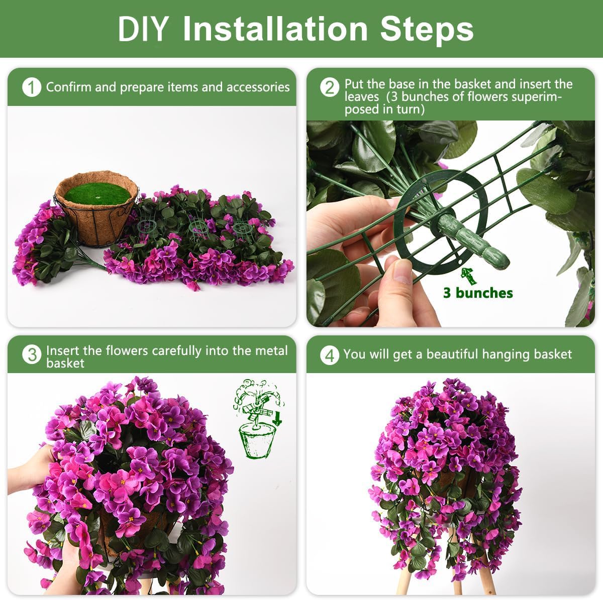 INQCMY Artificial Fake Hanging Plants Flowers Basket for Spring Summer Outdoor Outside Decoration,Faux Silk Begonia Flower in Planter Look Real UV Resistant for Home Porch Patio Balcony Yard Decor - Image 6