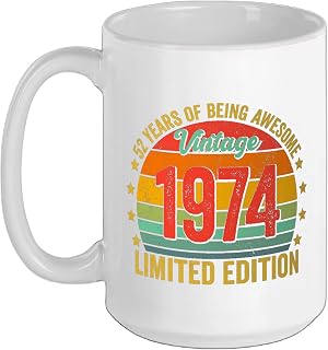 52nd birthday gifts born in 1974 52 years old bday party Ceramic Mug, White, 15oz