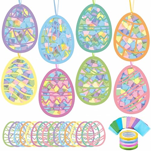 DoubleFill 48 Pcs Easter Egg Suncatchers Craft Kits DIY Easter
