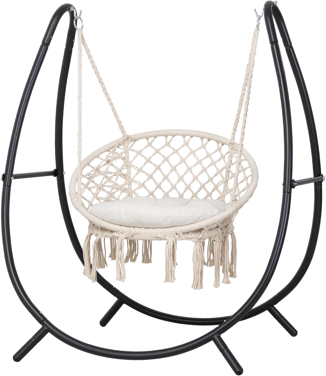 ANOW Macrame Hammock Chair with Stand for Outside, Heavy Duty Hanging Chair Stand with Swing Chair, Includes Seat Cushion, Max 400 Lbs, Natural