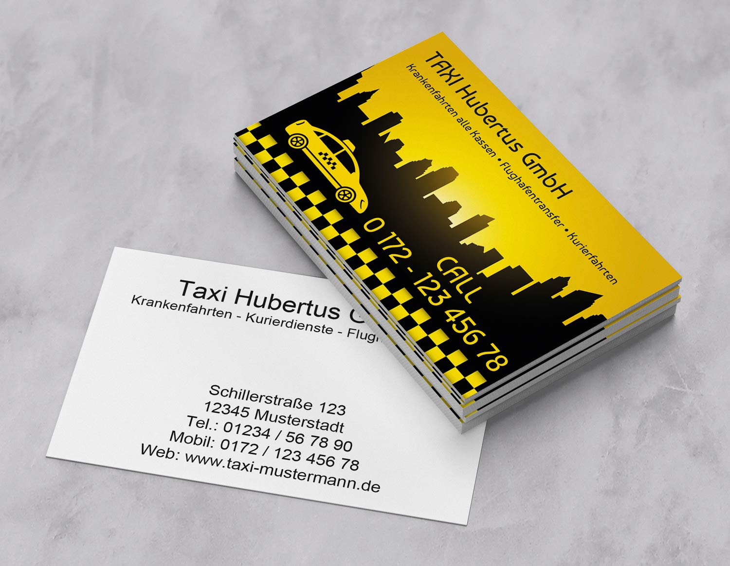 1000 Visitenkarten für Taxi Kurier Taxiruf - 400g Bilderdruck matt