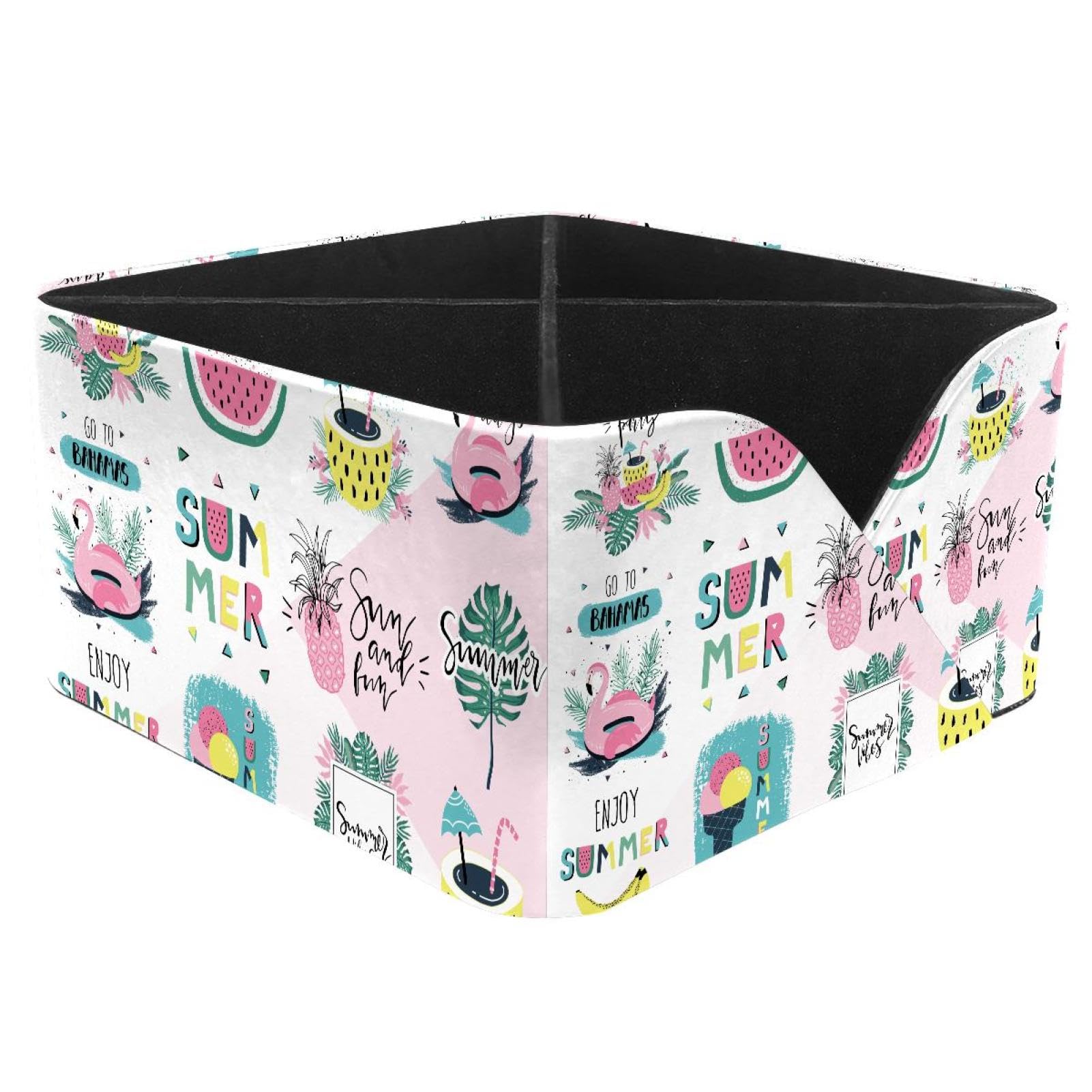 KengjuTesu Flamingo Watermelon Ice Cream Pineapple Palm Tropic Sun Illustration Desktop Organizer Pen Holder, Rectangular Pencil Cup for Office, Study and Makeup Stations