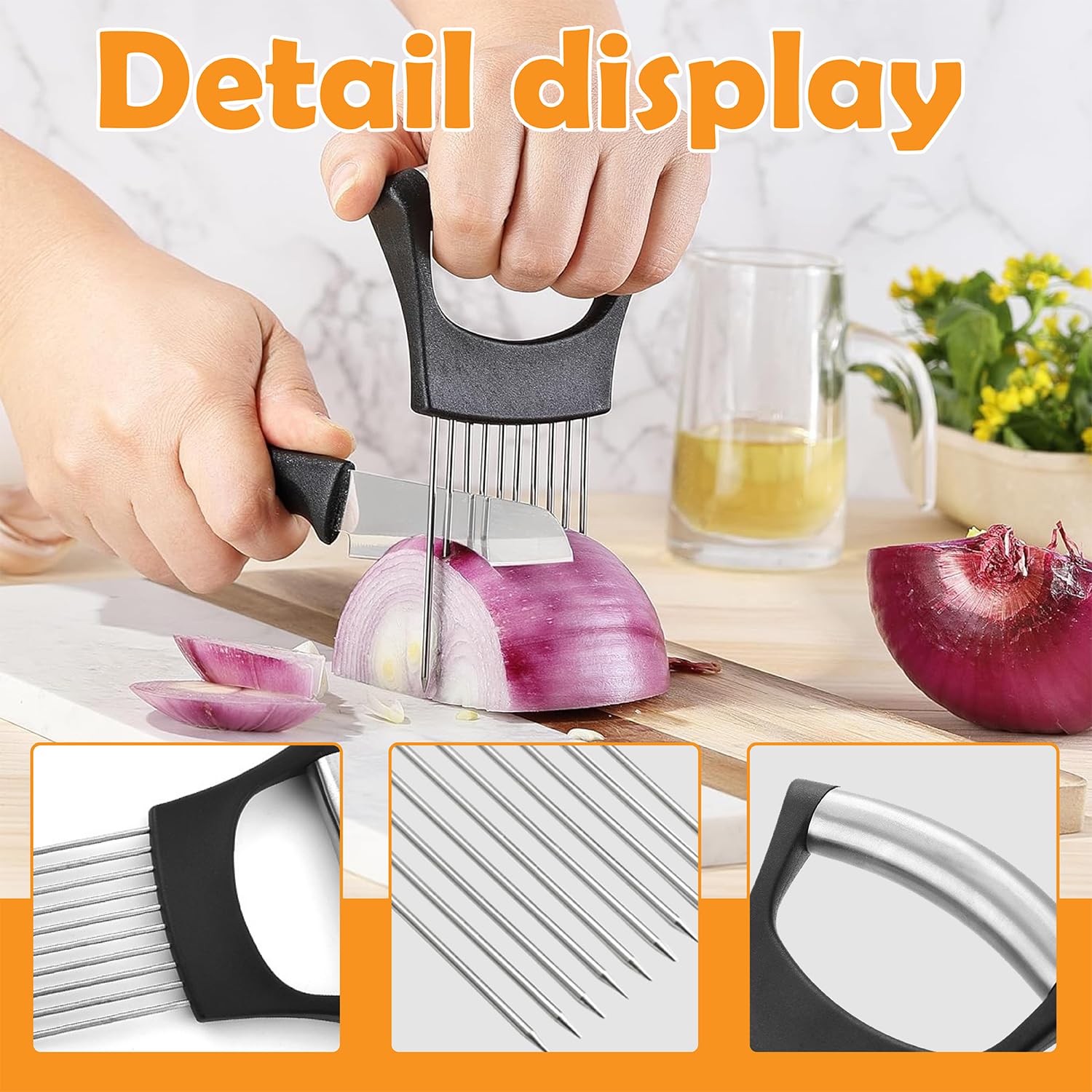 Coupe Oignon et Couteau Ondulé à Frites, Coupe-Oignons en Acier Inoxydable, Porte Tranche Oignons, Couteau Ondulé, Pour Viande, Oignons, Pommes de Terre, Tomates, Citrons