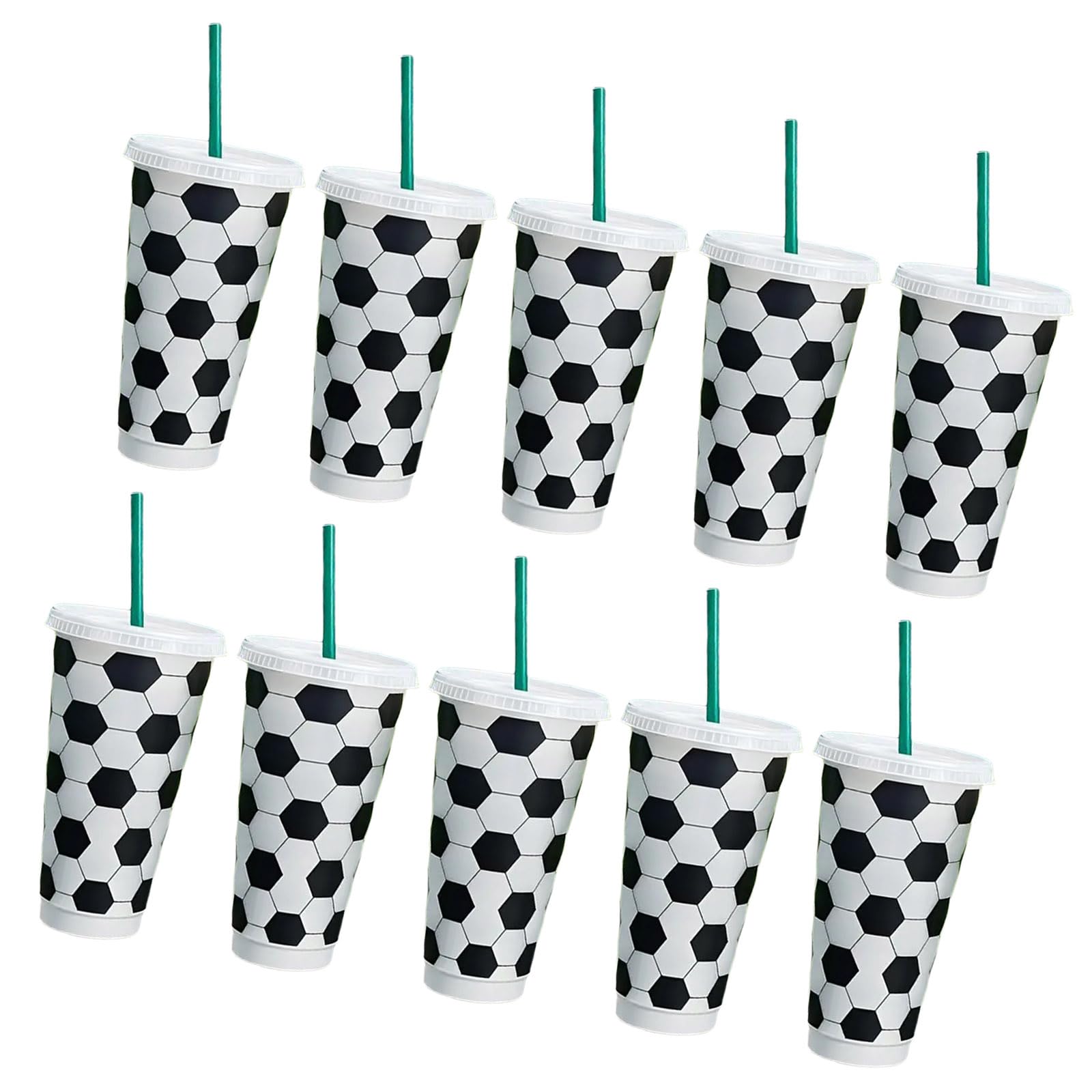 Tsophreniq Of 10 Football Inspires Multipurpose Drinkware Soccer Cups with Lid and Straw for Outdoor Event Soccer Theme Water Bottles
