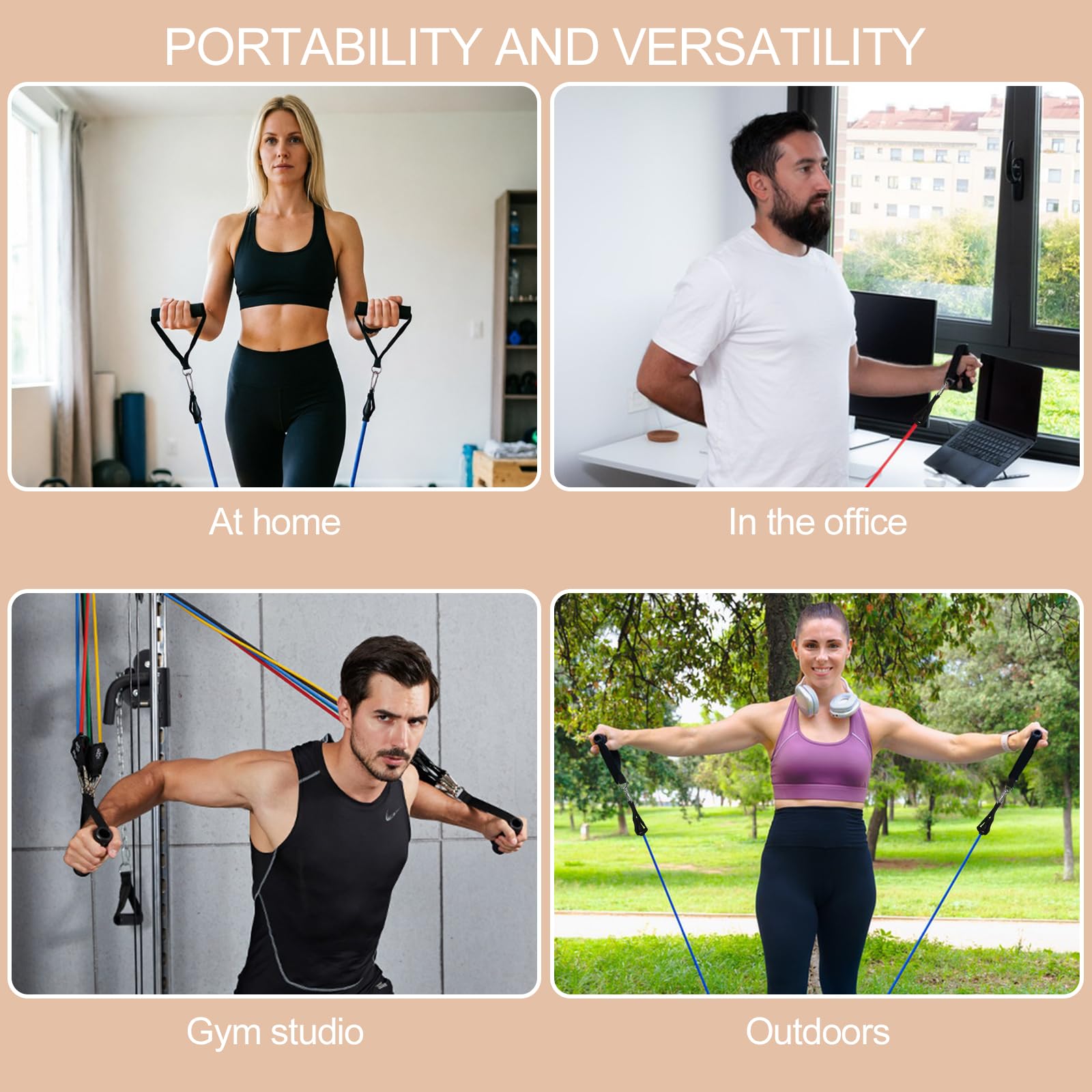 Elastici Fitness, Bande Elastiche 5 Livelli di Resistenza, Elastici Palestra, Elastici per Allenamento con Maniglie, Ancoraggio, Cinturino Alla Caviglia, Resistance Bands per Yoga, Pilates