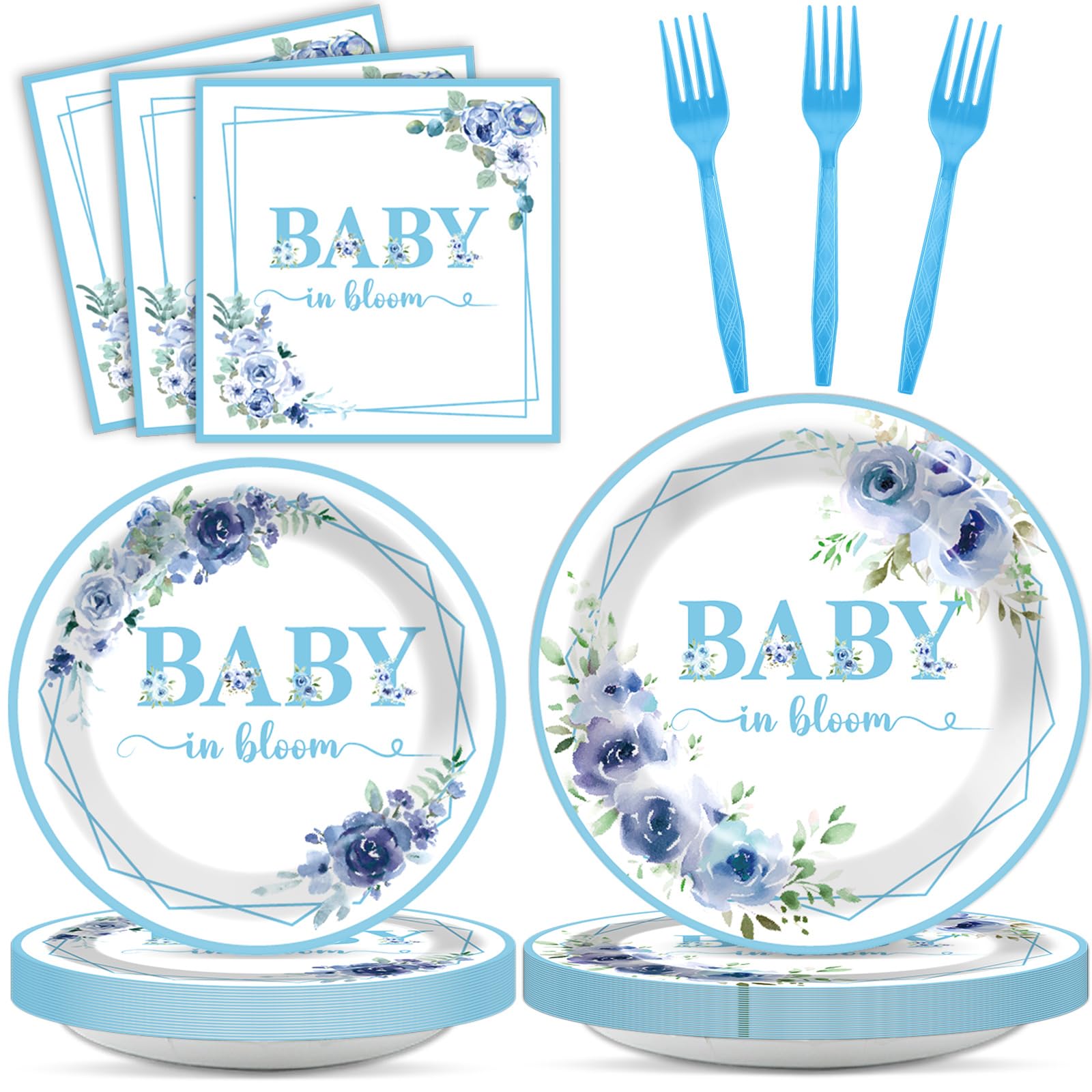 Babyparty Einladungskarten 'It's A Boy' – 20-teiliges Set Mit Blauem Blumen-Design & Umschlägen