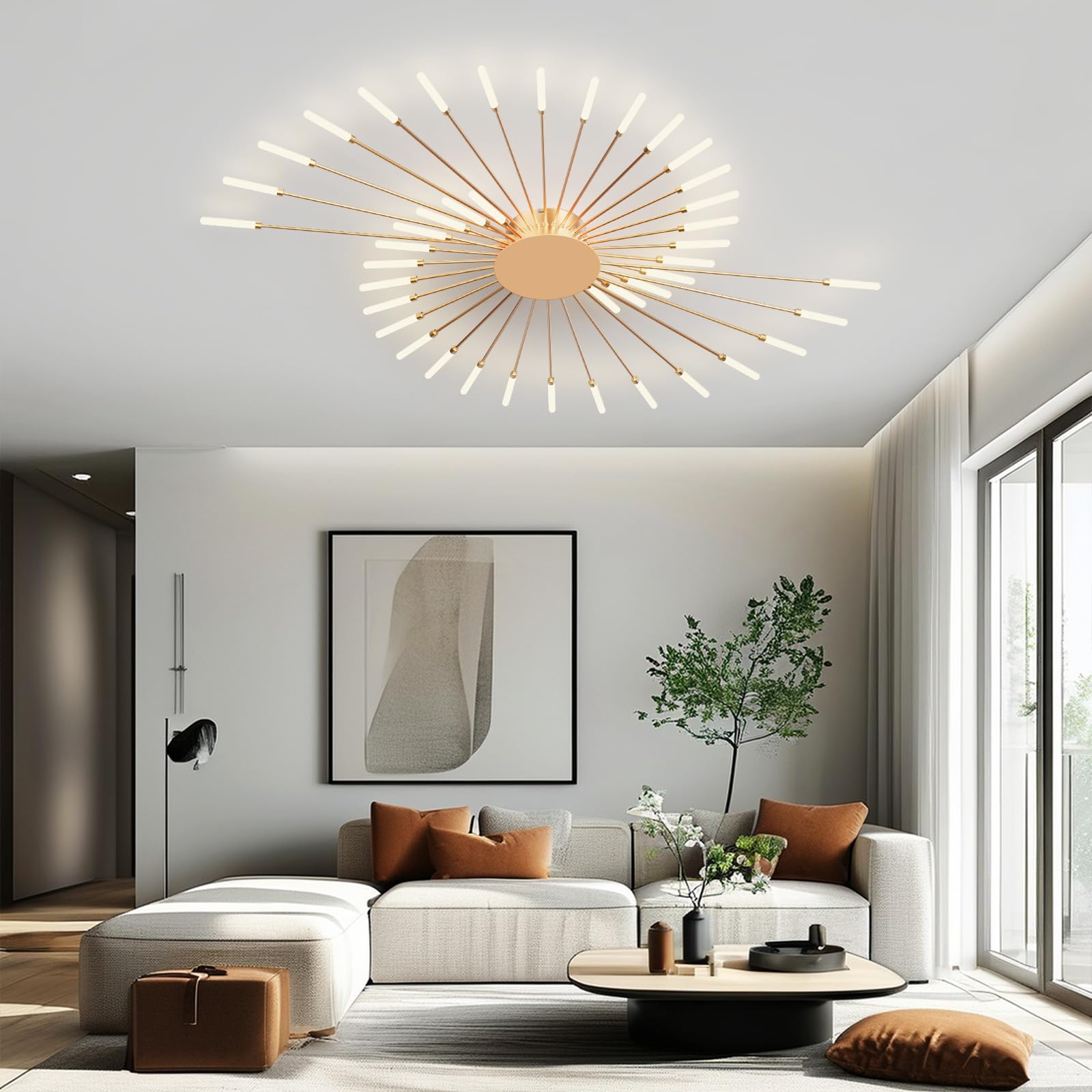 Plafoniera LED Soffitto, Plafoniera Lampada Da Salotto Moderna, Acrilico Lampadario LED Soffitto per Soggiorno Camera Da Letto Cucina Ufficio, Luce Neutra (42 teste, oro)