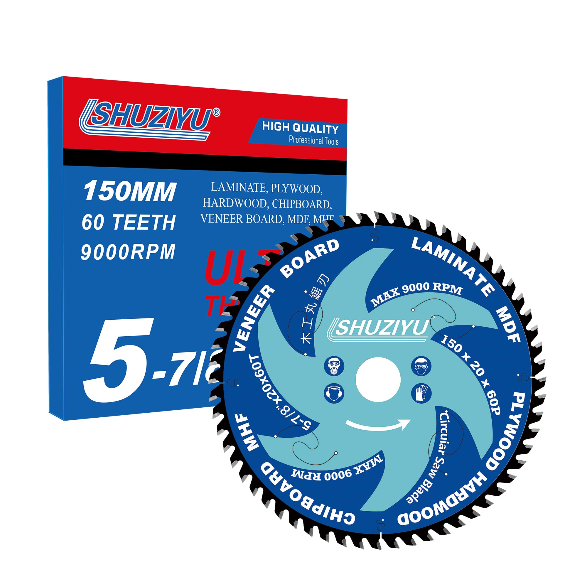 LSHUZIYU, 150mm 60T, Thin Kerf 1.5mm. Centre hole 20mm with 15.88mm Washer. Wood Cutting Circular Saw Blade, For Cordless Saw