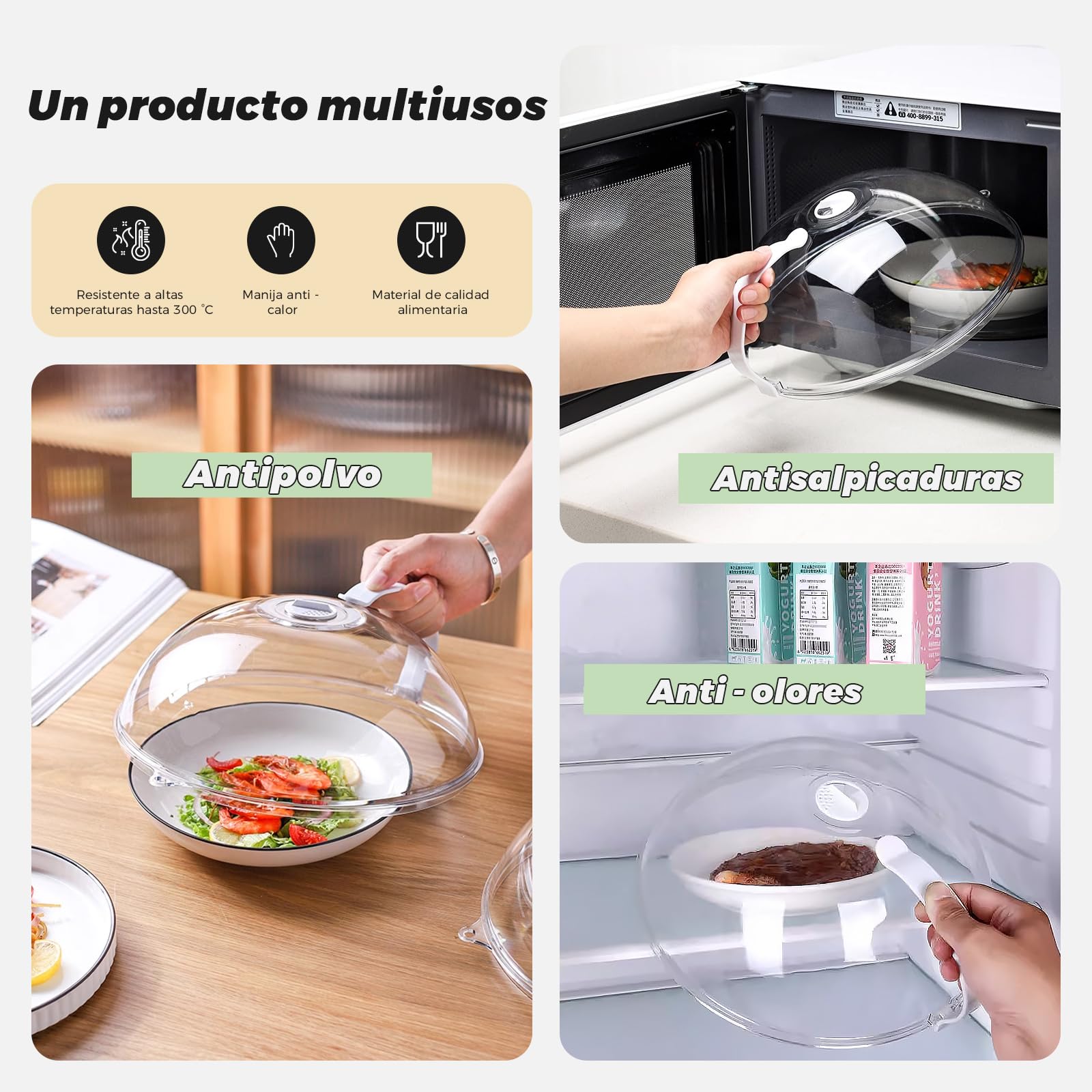 Cubierta para microondas, sin BPA, cubierta para microondas con asa, resistente al calor hasta 200 °C, protección contra salpicaduras para microondas, fácil limpieza