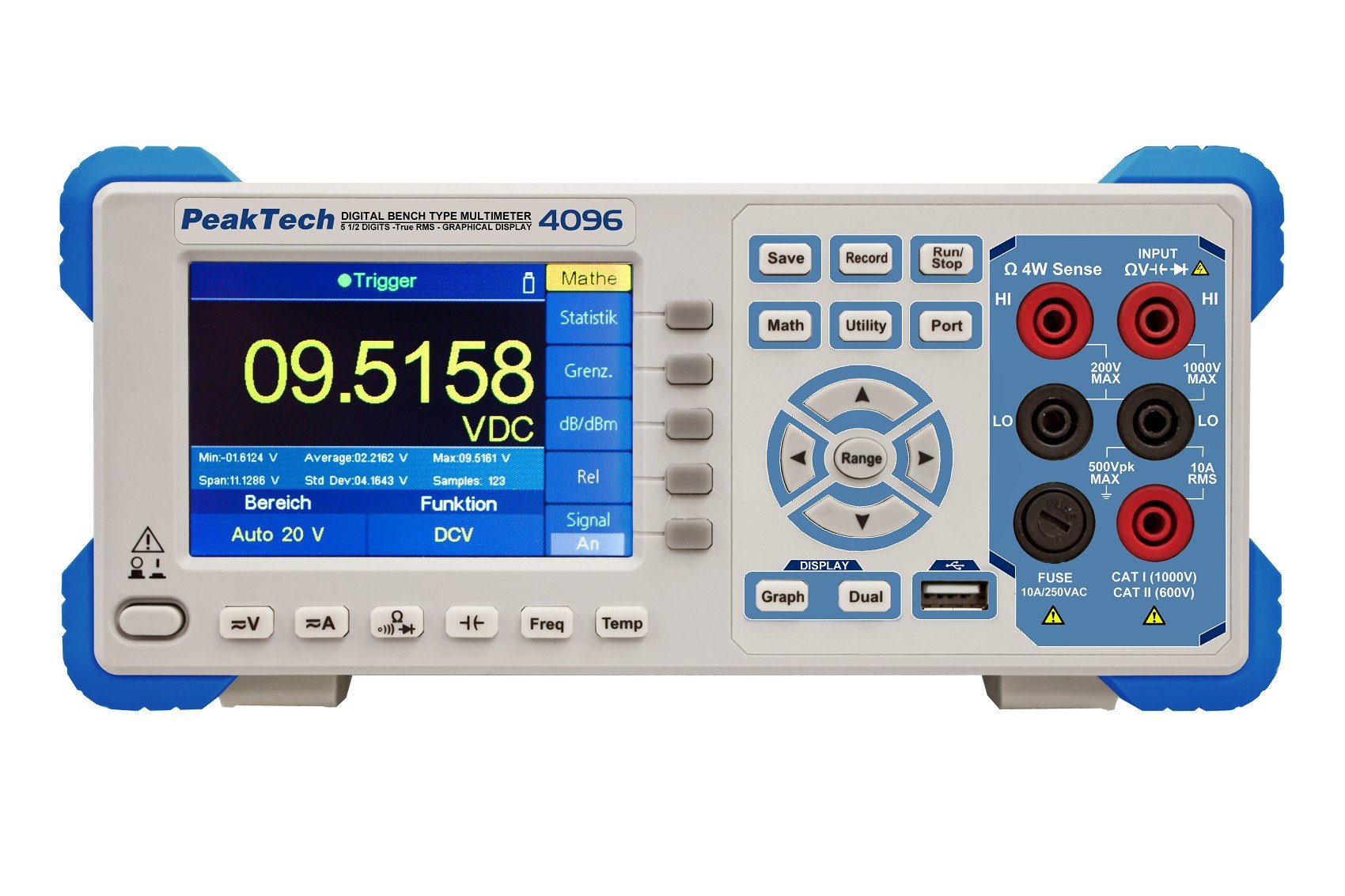 PeakTech P 4096-200000 Counts Grafisches True RMS (bis 100 kHz) Tisch Multimeter mit LAN- & USB-Schnittstelle, RS-232, Digital Multimeter mit 4" TFT-Farbdisplay, 1 Mio. Punkte - Max. 150 Werte/Sek.