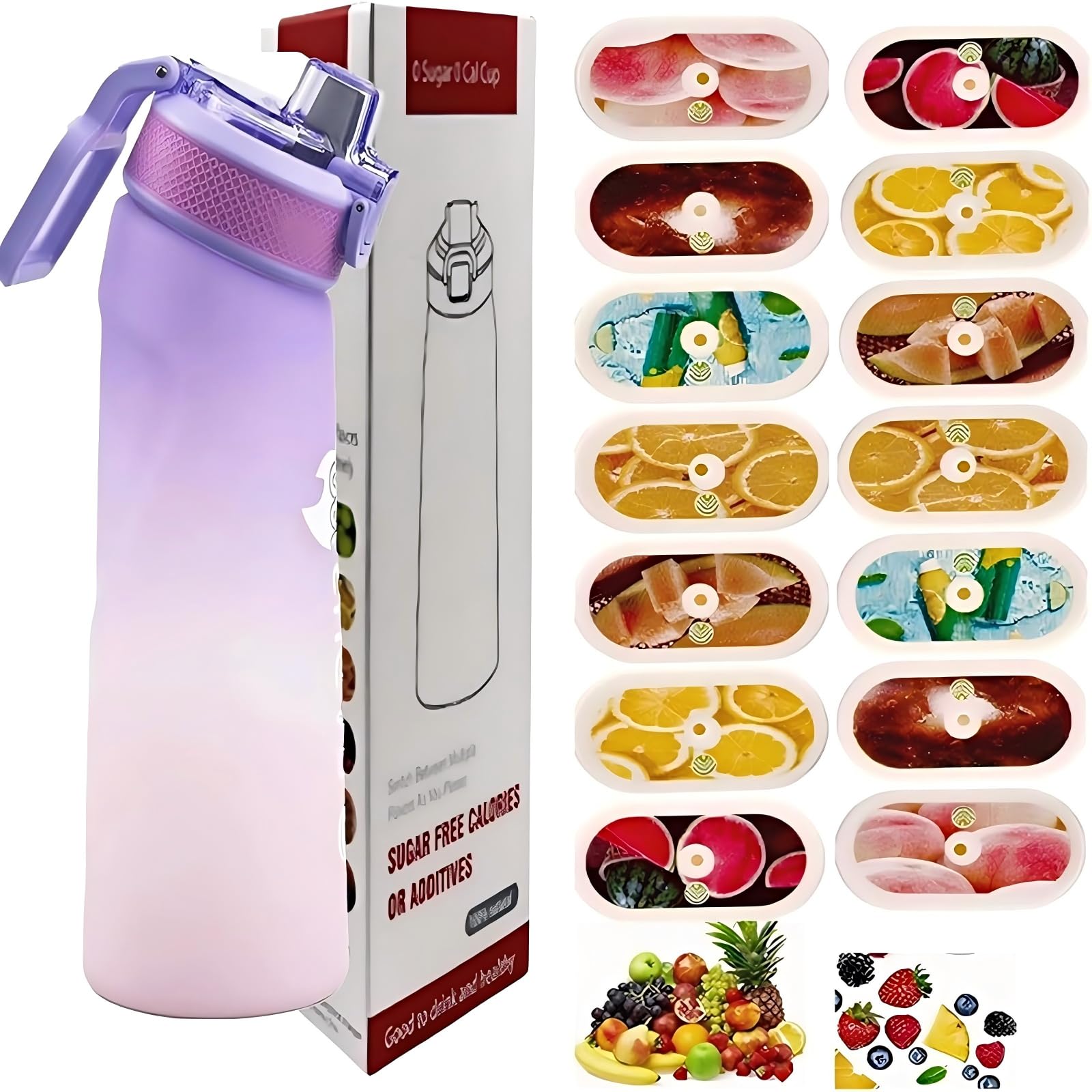 700ml sports water bottle with pods in 14 flavours, tritan material resists high temperatures, natural fruit flavor extraction makes drinking water safe & tasty. 0 Sugar 0 Calorie (purple)