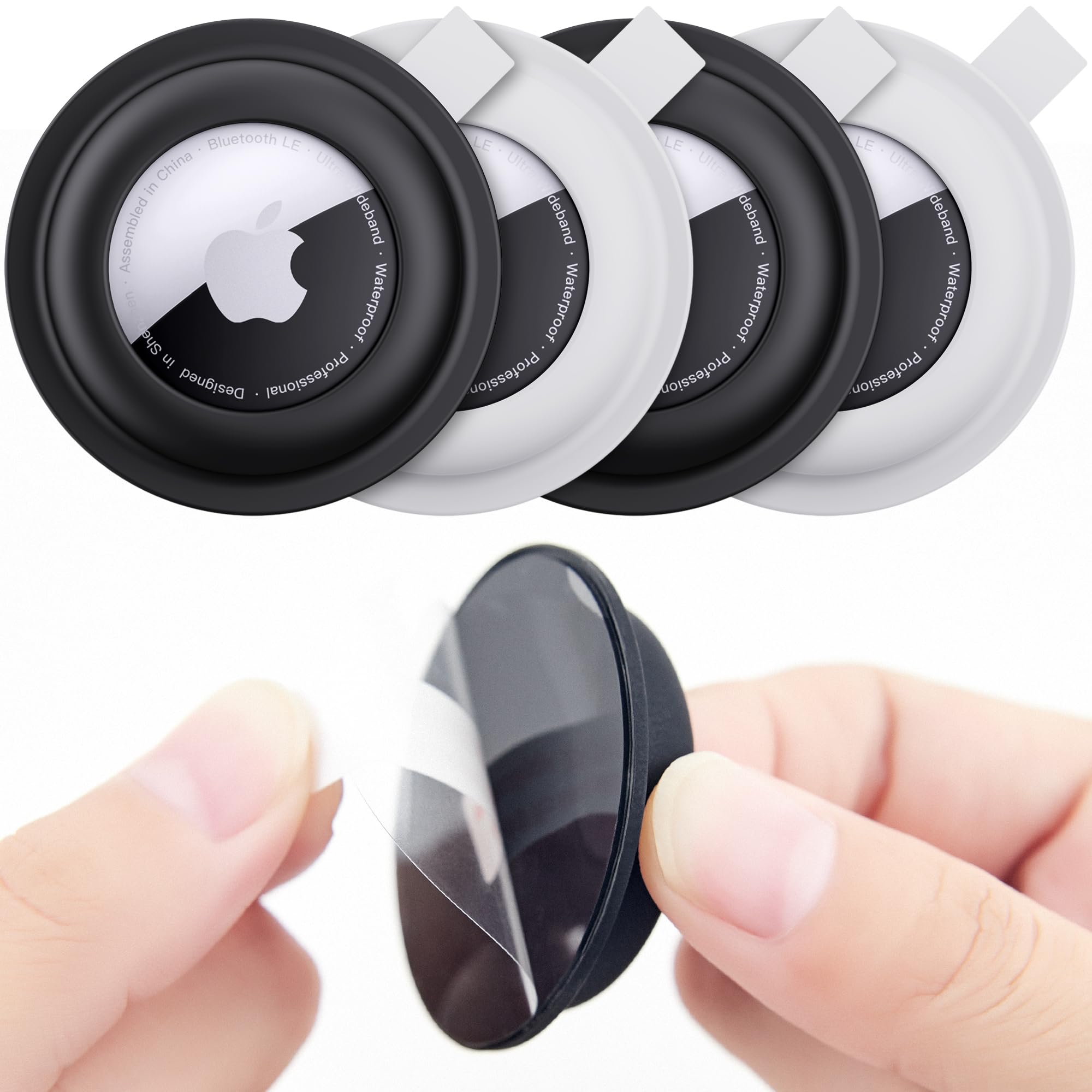 Airtag Holder, Stick-On Mount for AirTag, Adhesive Airtag Holder Case for Wallet Bike Tv Remote Car, Airtag Sticker Stick, Compatible with AirTag (2 Black+2 White)