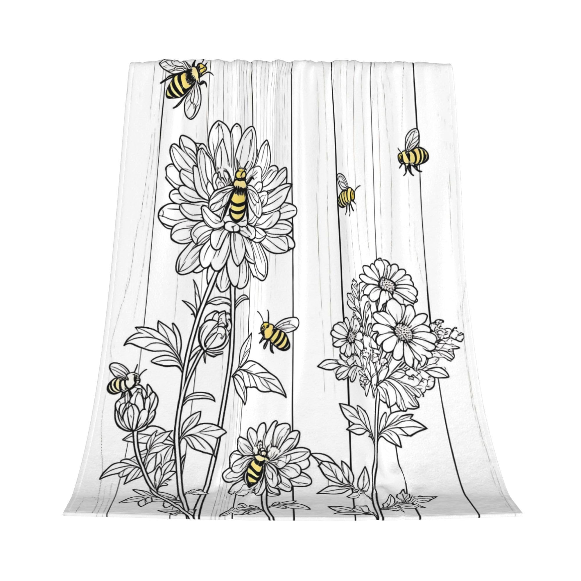 Gelasgo Vintage Bee Fleece Blanket, Rustic Botanical Honeybee Throw, Lightweight Soft Flannel Blanket for Sofa, Couch & Bed, Farmhouse Home Décor, Picnic & Travel, Birthday Gift for Women 130x150cm
