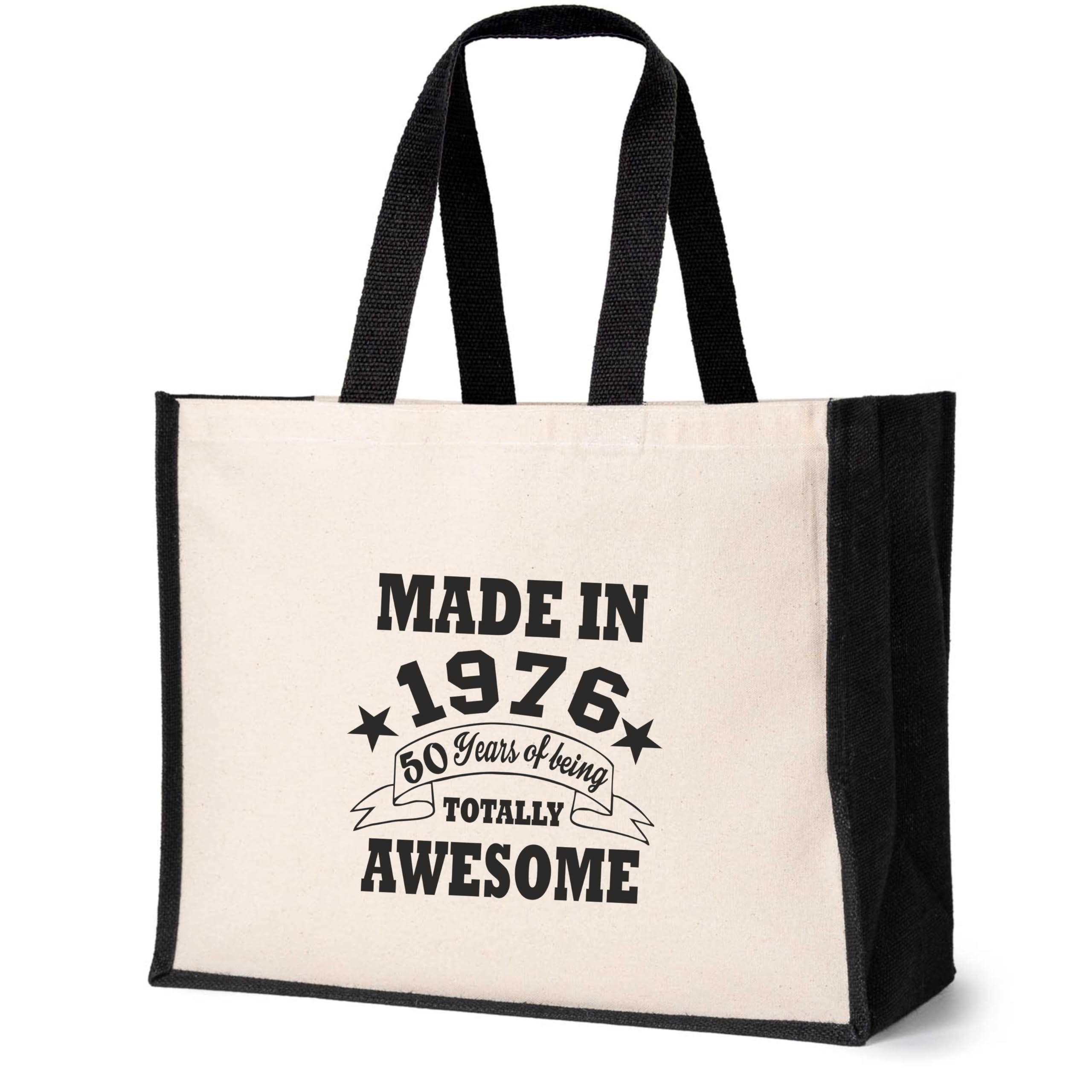 Print4U 50th Birthday Made In 1976 Tote Age 50 Birthday Ladies Canvas Shopper Natural
