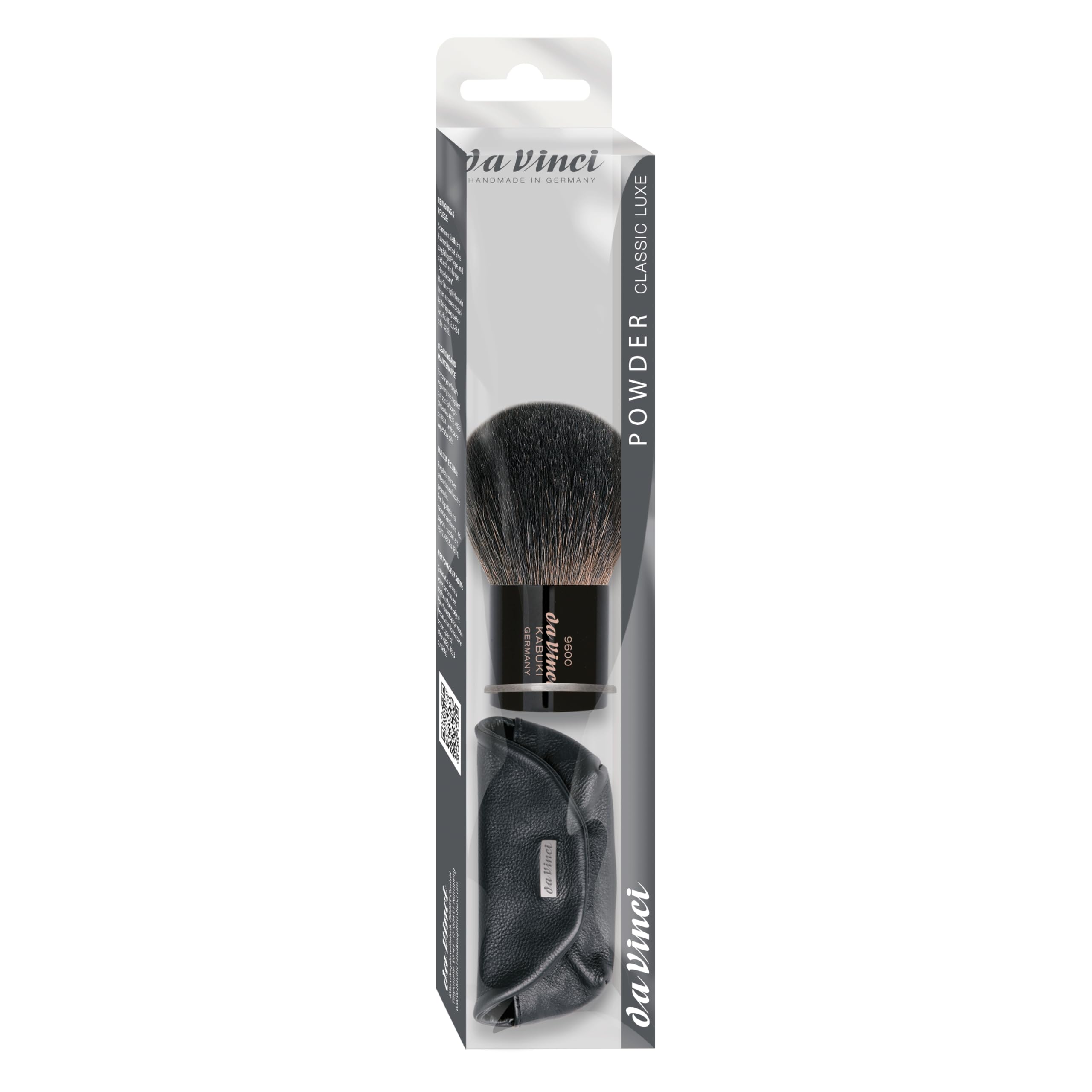 da Vinci, KABUKI Puderpinsel, Naturhaar, mit Lederetui, für losen & gepressten Puder, verhindert Verstäuben, ideal für unterwegs, schützt Pinselhaare, Kosmetik, Make-Up, Handmade in Germany | Extrafeine Ziegenhaare - für Mineral- und Kompaktpuder – gleich