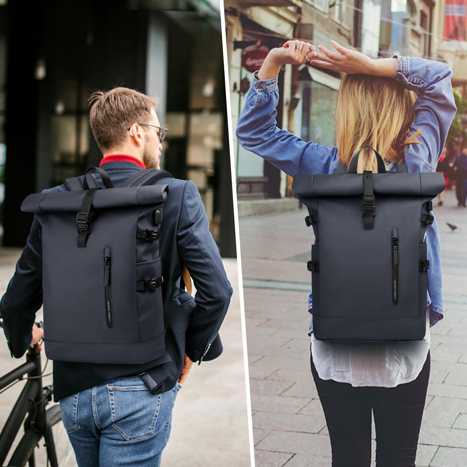 Sac à dos avec dessus enroulable pour ordinateur portable de 39,6 cm pour homme et femme