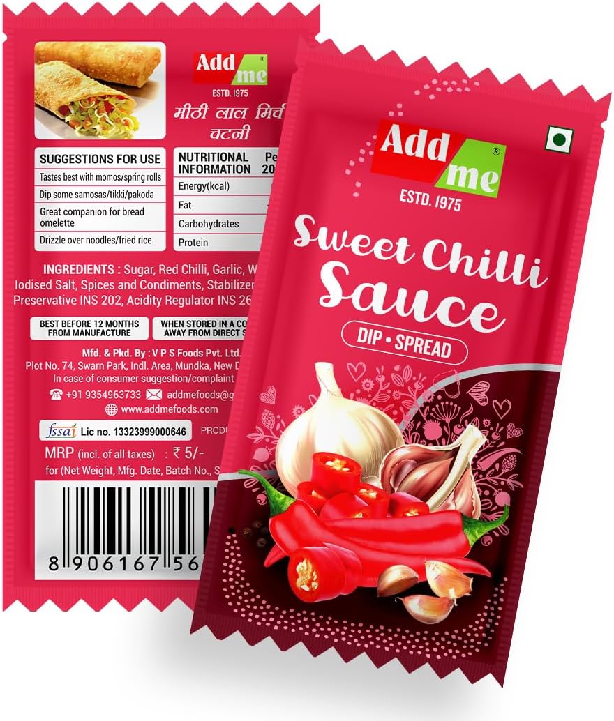 Add me sweet Chilli garlic Sauce 48 sachets of 12gm each sweet & spicy | Dips | lahsun lal mirch ki meethi chutney Spread 48 Sachets 576 Grams