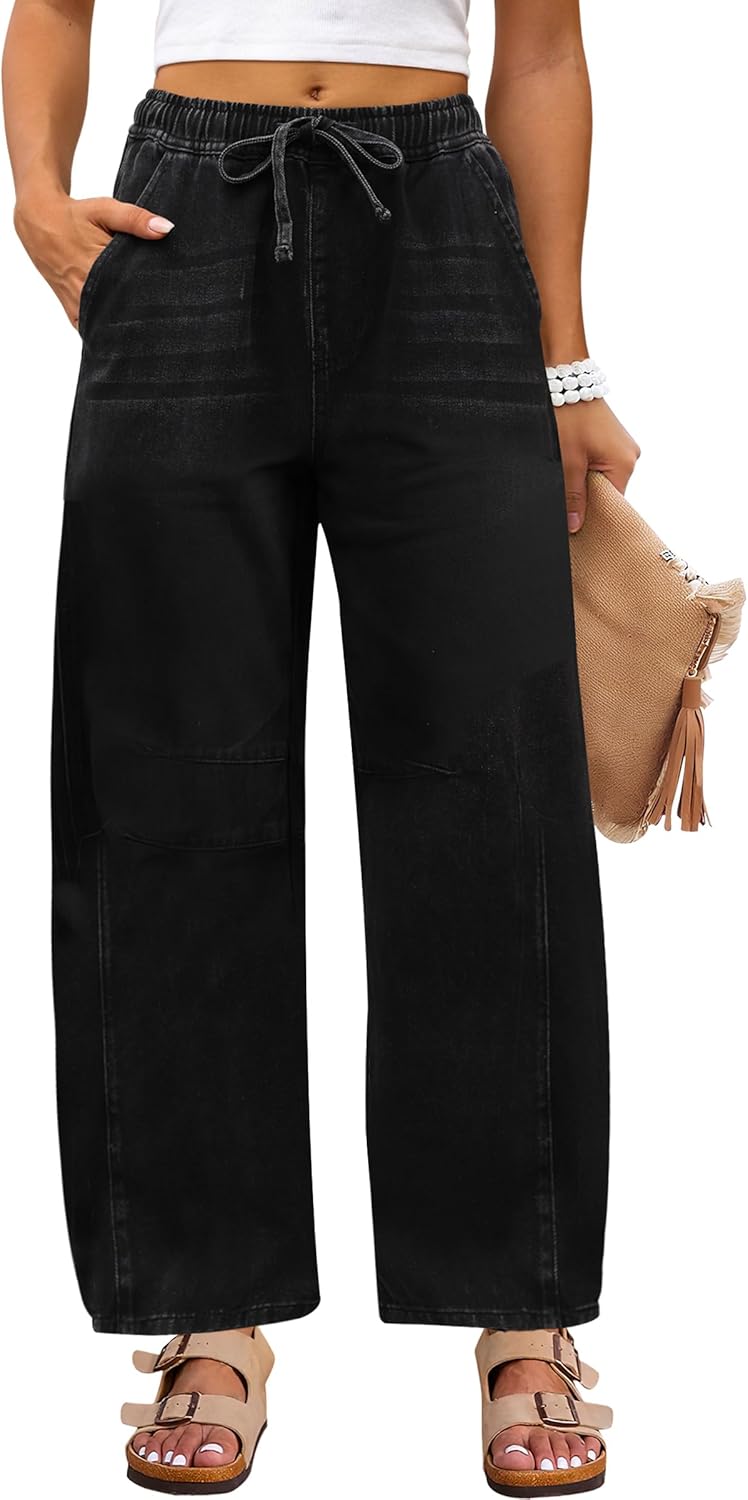 ANRABESS Women Barrel Jeans High Waisted Wide Leg Drawstring Denim Pants Y2K Baggy Loose Fit Trouser Jeans with Pockets