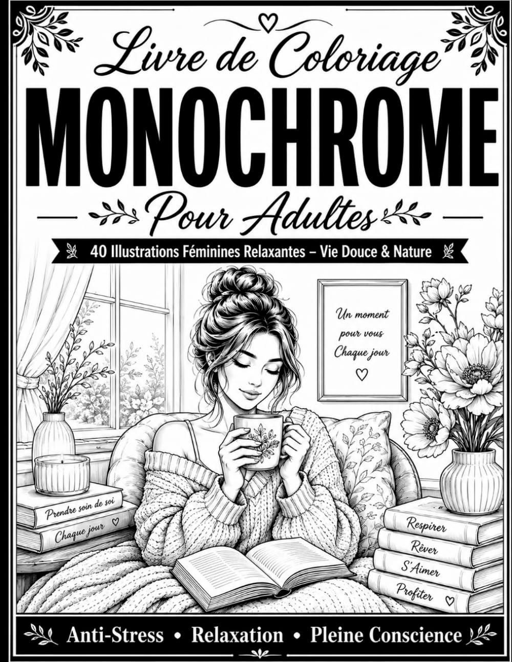 Livre de Coloriage Monochrome pour Adultes: Livre de Coloriage Monochrome pour Adultes
