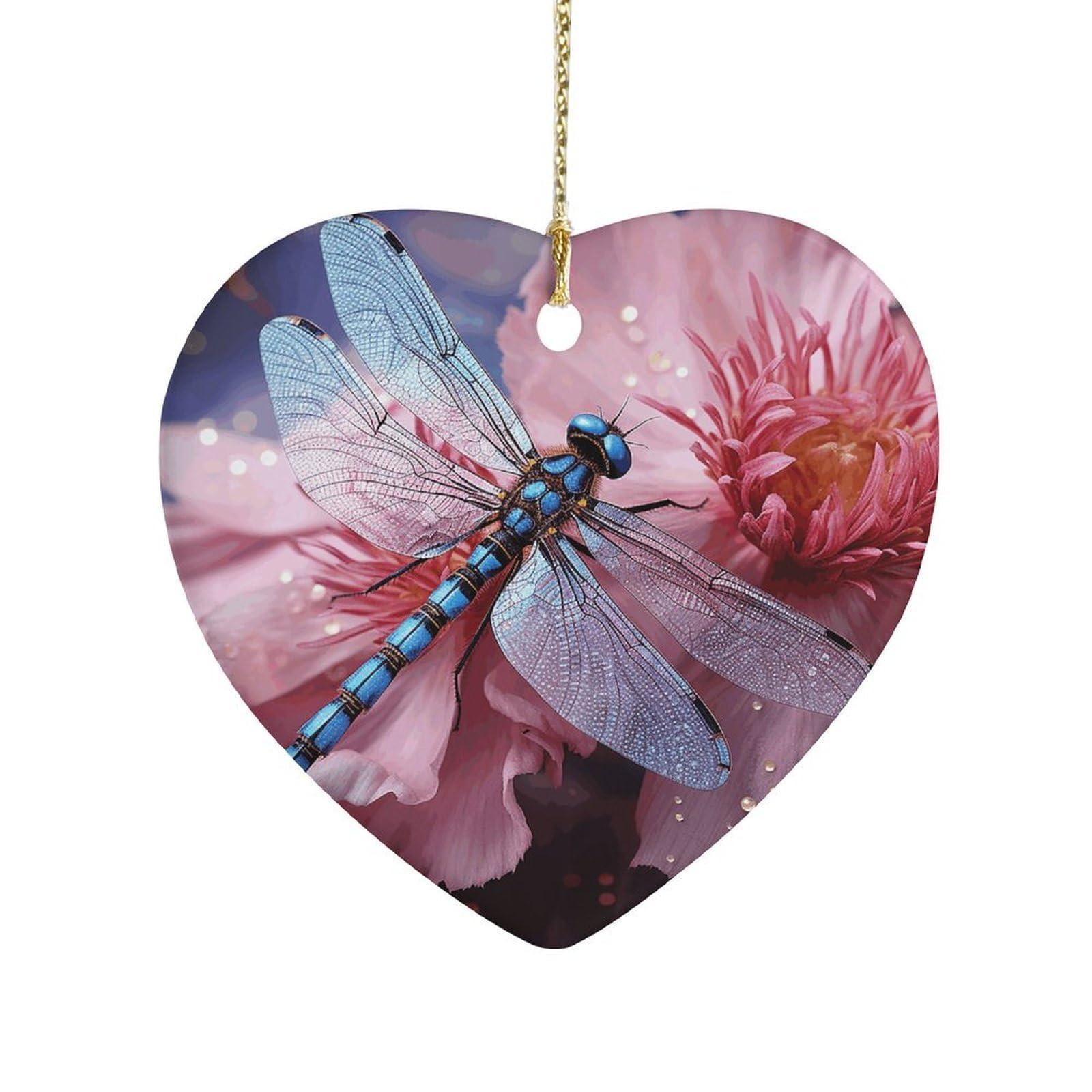 Fekiloot Style Pink Flower And Blue Dragonfly Ceramic Ornament Home Decor Keepsake