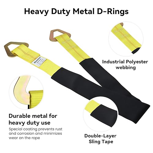 Miniatura 4 de 2 correas de amarre de eje de 2 x 36 pulgadas con anillos en D, eslingas de elevación de 3,333 libras, límite de carga de trabajo de 10,000 libras,