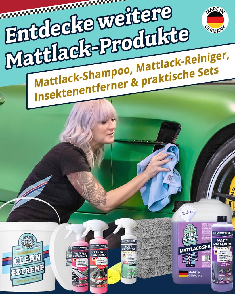 Mattlack Pflege mit Versiegelung - 500ml Spray + 2,3L Kanister | Set inkl. 5 x 500GSM Mikrofasertuch - Zum Pflegen von Autolack Matt, Matt-Folie, Autosprühfolie - Erhält den Matt-Effekt