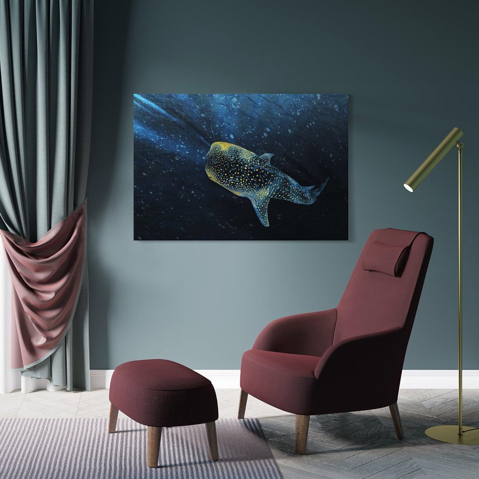 Junmoney Wall Decor Canvas Print Whale Shark in Deep Blue Sea, 20x30inch(50x75cm), for Front Hall, Corridor Or Welcome Spaces, A Neat Decor Update for Hallways