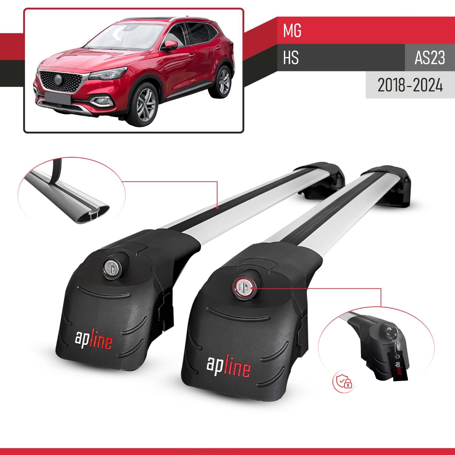 Kompatybilny z MG HS (AS23) 2018-2024 ACE-2 Model Aluminiowe poprzeczki dachowe Szary 2 szt.