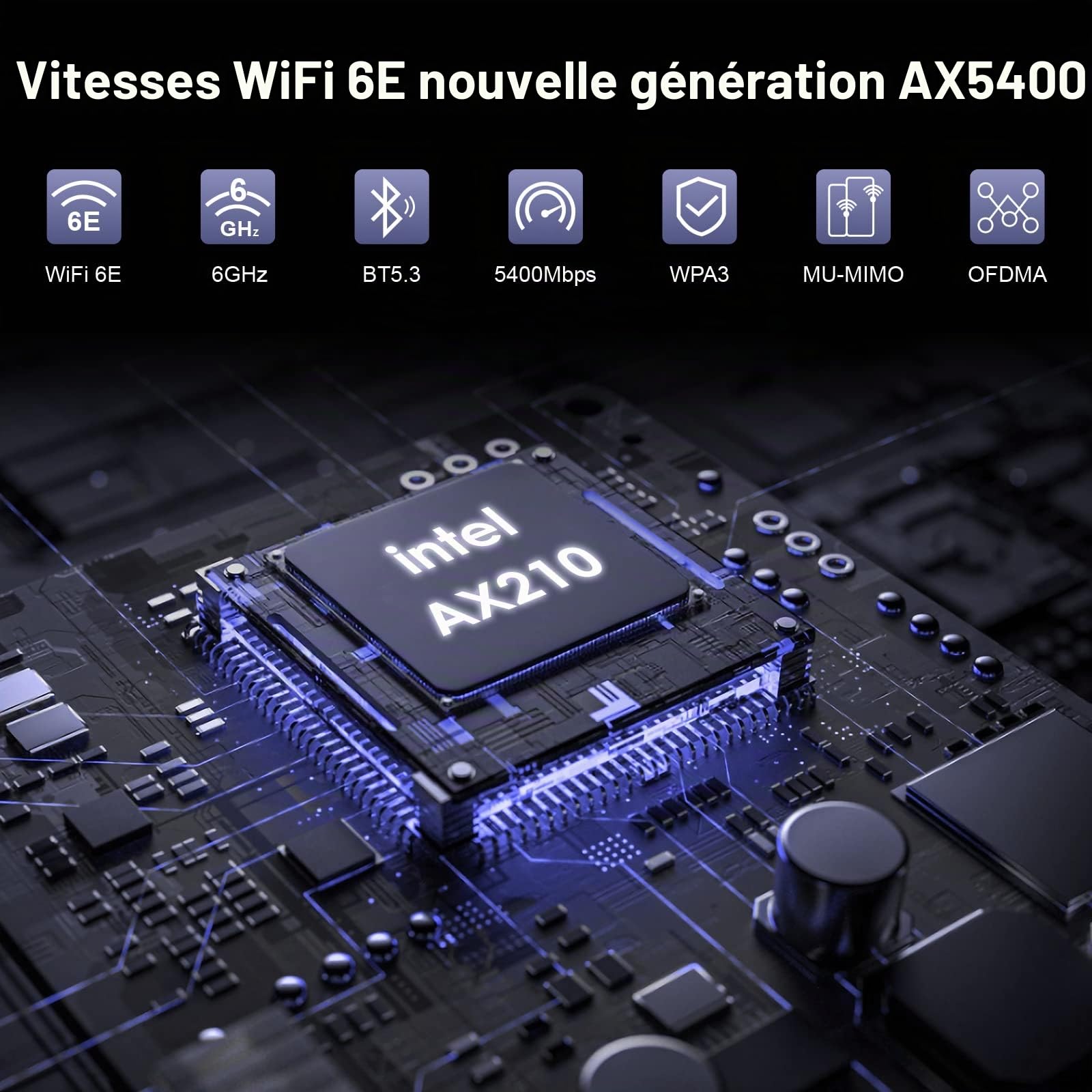 WAVLINK WiFi 6E AX5400M PCIe Network Card, Adaptateur sans Fil AX210 tri-Bande avec Bluetooth 5.3, MU-MIMO, WPA3, OFDMA, Support Bas Profil, dissipateur avancé, pour PC Windows 11/10