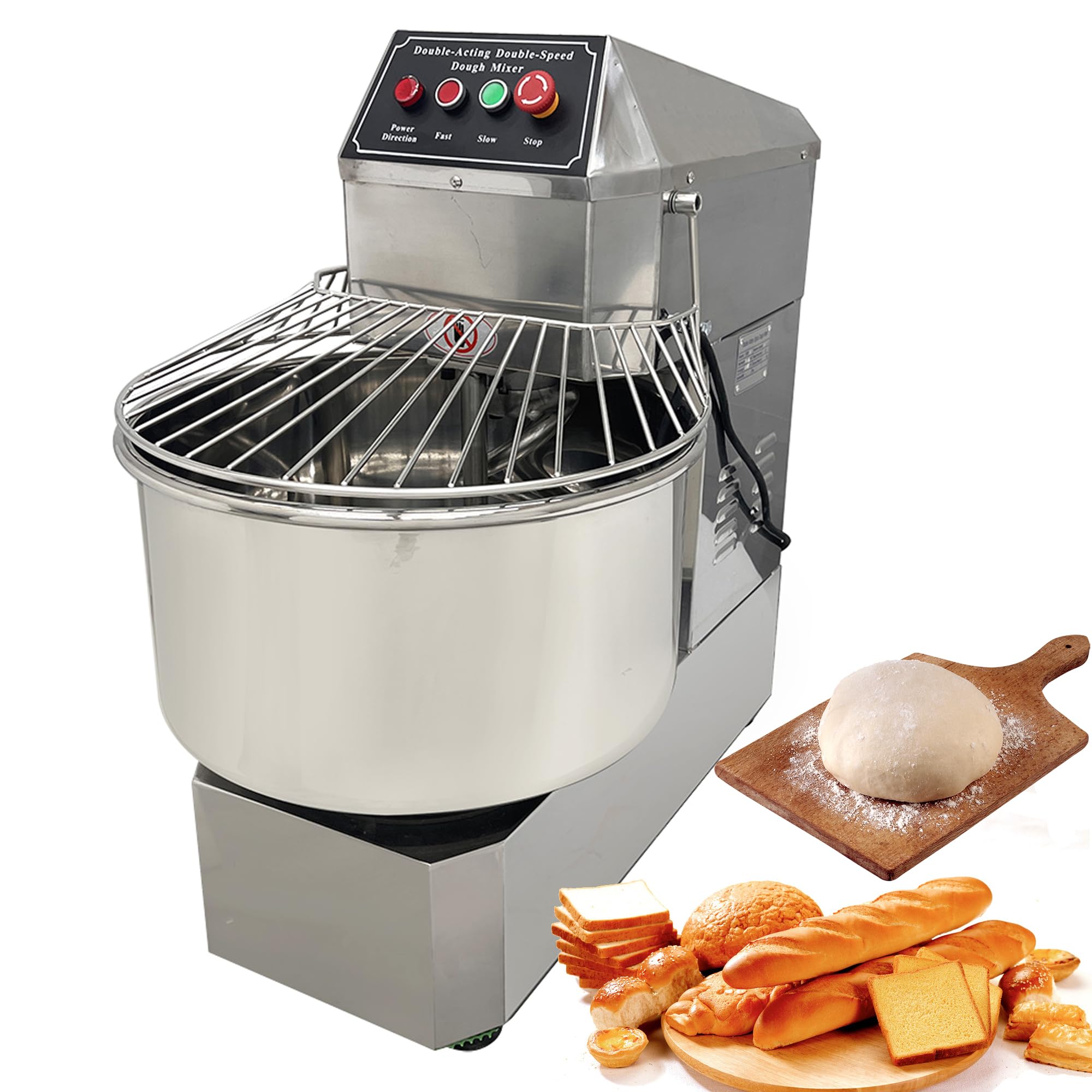 TECHTONGDA Commercial Dough Mixer 50L Food Mixer Stainless Steel Stand Mixer Dual Rotating Dough Kneading Machine with Double Speed Heavy Duty Pizza & Bread Dough Mixer for Restaurant Pizzeria 110V