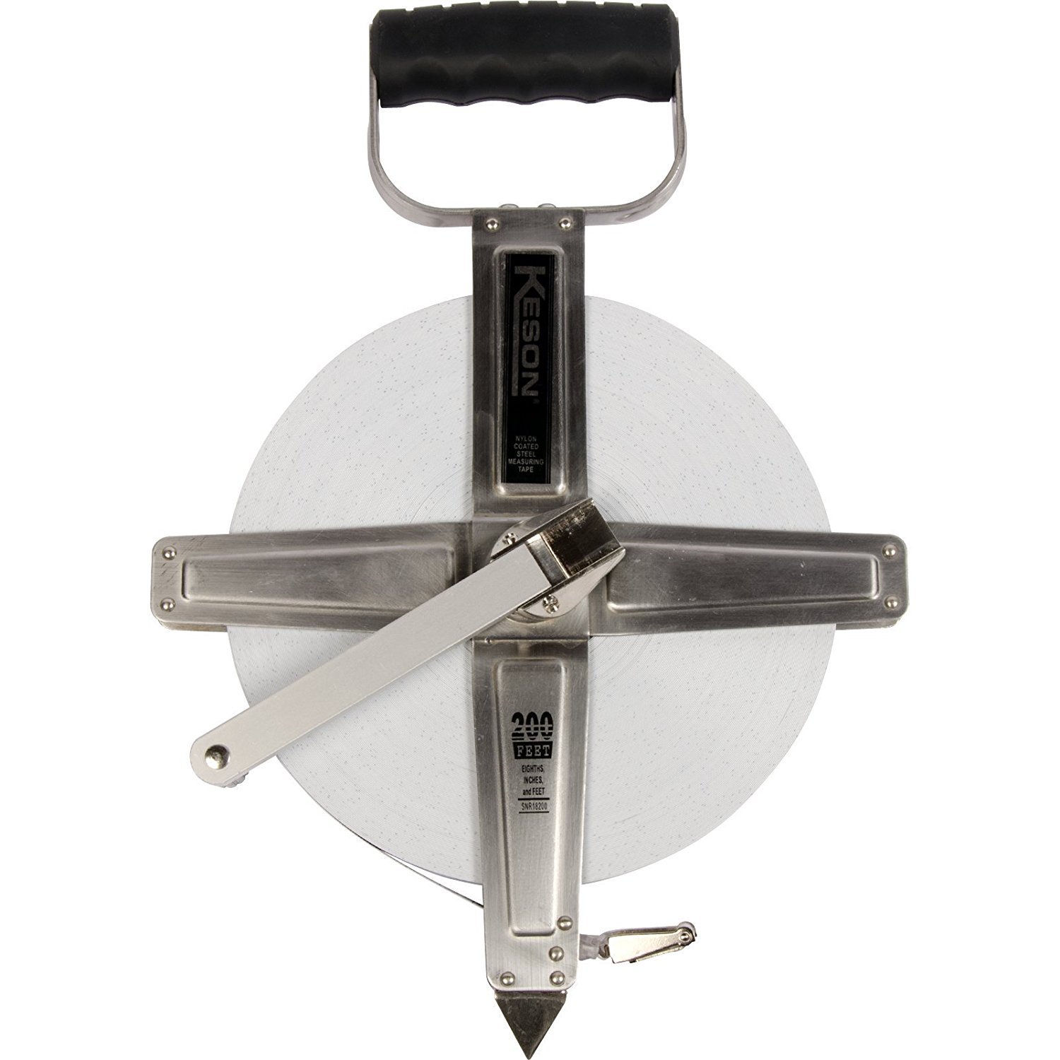 Keson SNR10200H Cinta métrica de hoja de acero reforzado con nailon con carcasa de acero inoxidable con extremo de gancho (graduaciones: pies, 1/10, 1/00), 200 pies