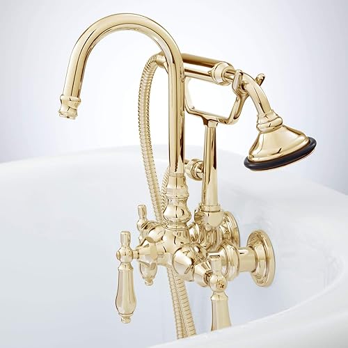 329528 Pasaia Grifo de llenado de bañera con patas de garra montado en la pared, incluye ducha de mano estilo teléfono