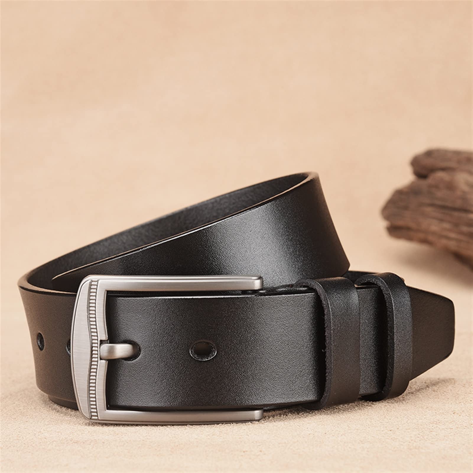 Cinturón Ajustable de Cuero Genuino, Cinturón con Hebilla de Cuero for Hombre(Black,Length 125cm)