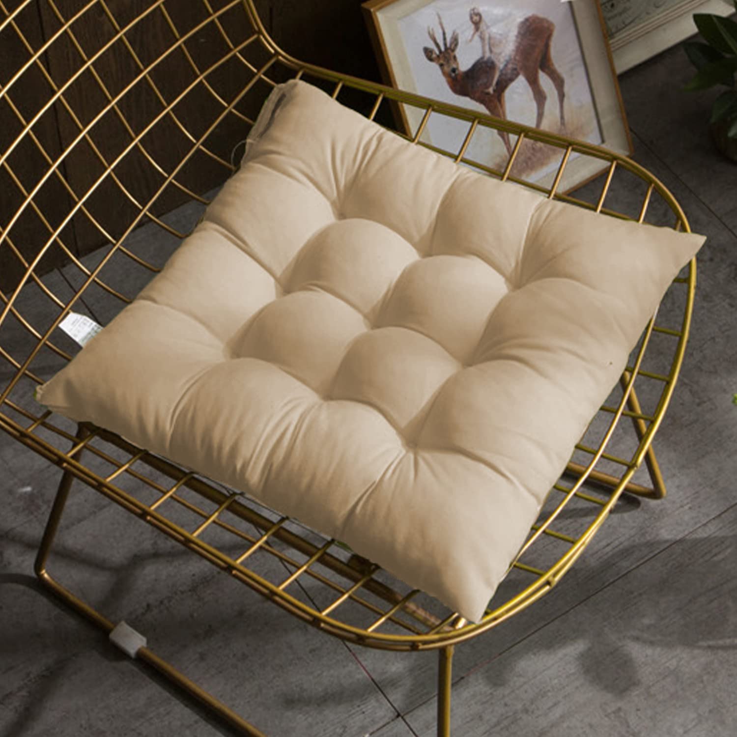 GREATOYAR Cojines para Silla y Asiento, Decoración de Asiento de Jardín Casa Terraza, Cojín Decorativo con Correas de Sujeción, 9 Pespuntes, Fabricado en España, 38 x 38 x 3.5 cm, Pack 4, Beige