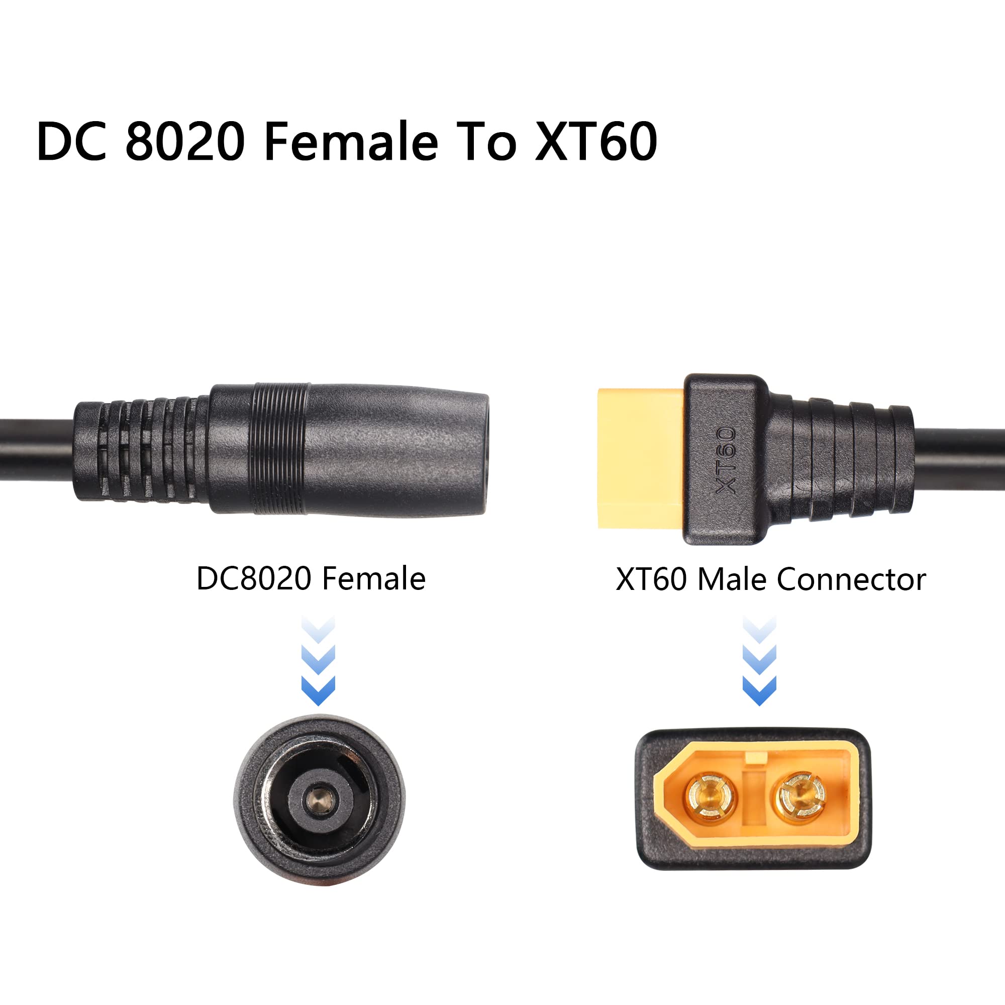 SinLoon DC8020 na XT60 panel słoneczny, adapter, kabel zasilający 14 AWG 5FT DC8020 gniazdo na XT60, kabel adaptera z wtyczką DC7909 do panelu słonecznego, RV Portable Power Station (XT60 razy)