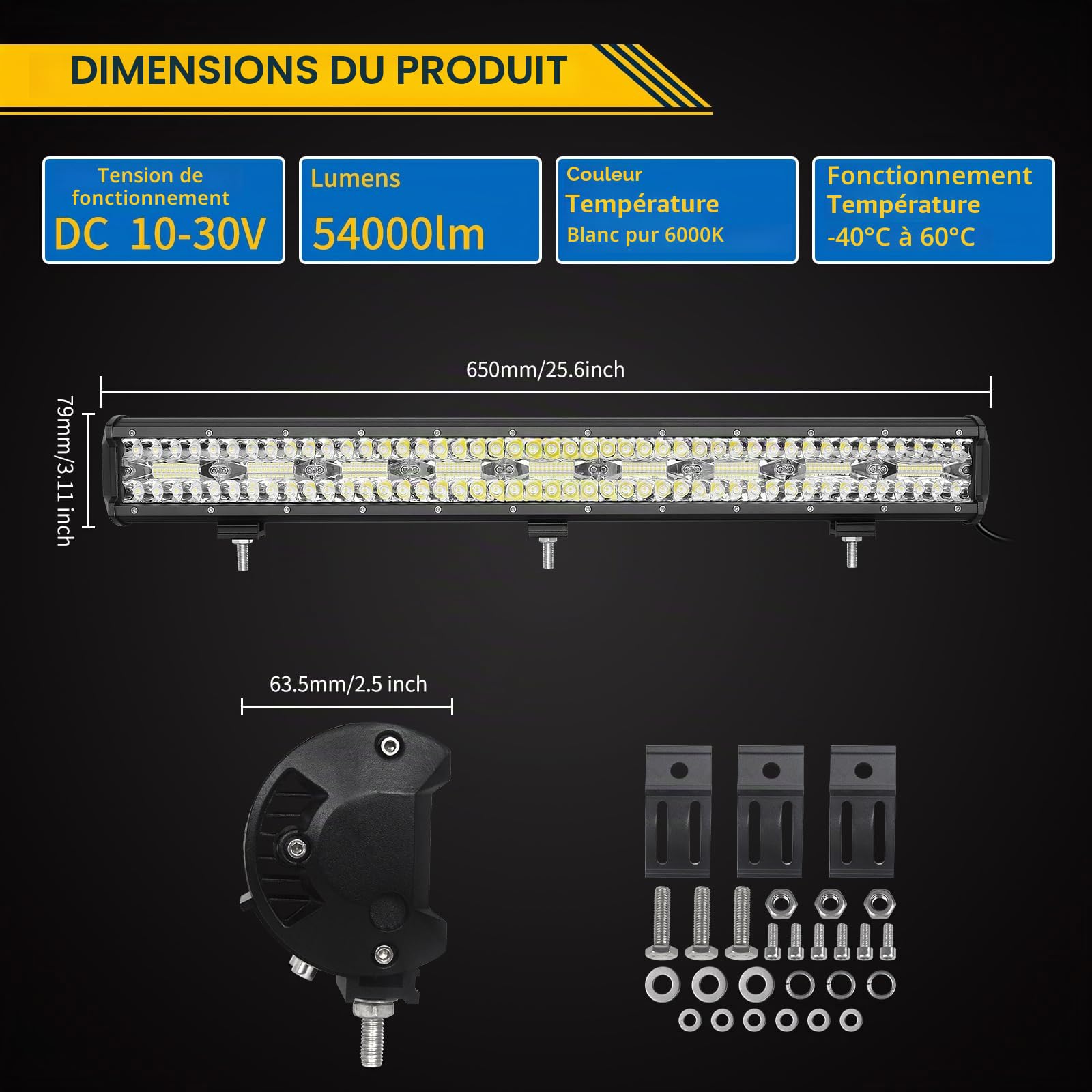 AUXTINGS 66 cm 180W Barre LED 4x4 Con Câblage, 3 Rangée Spot et Inondation Barre lumineuse 12V 24V Étanche Bar a led Feux Phare de Travail Projecteur pour SUV Voiture Camion Tracteur Véhicule Bateau