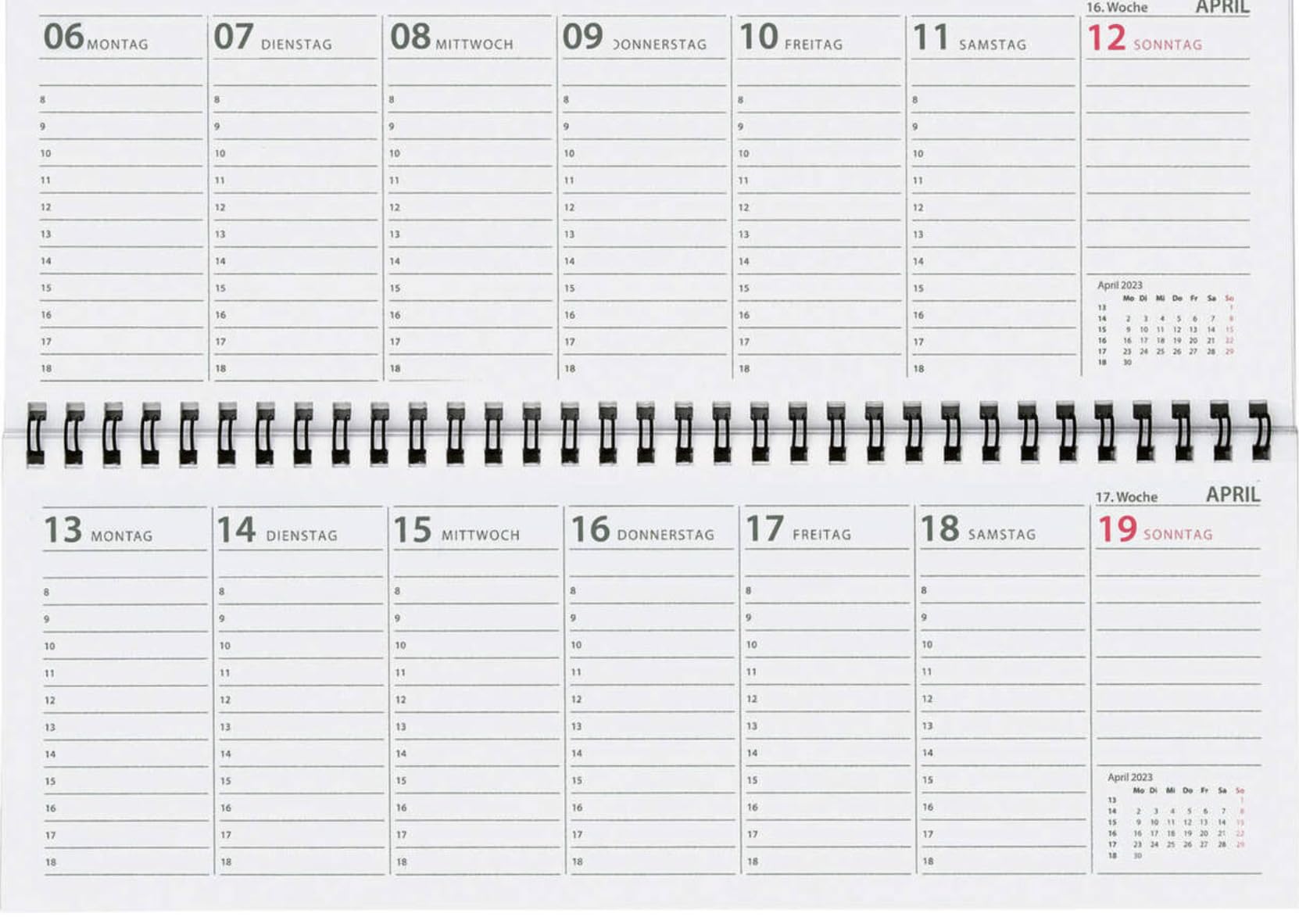 Stylex/Glocken Schreibtischquerkalender 2026, 32 Blatt, 1 Woche pro Seite, Spiralbindung, Tischkalender quer