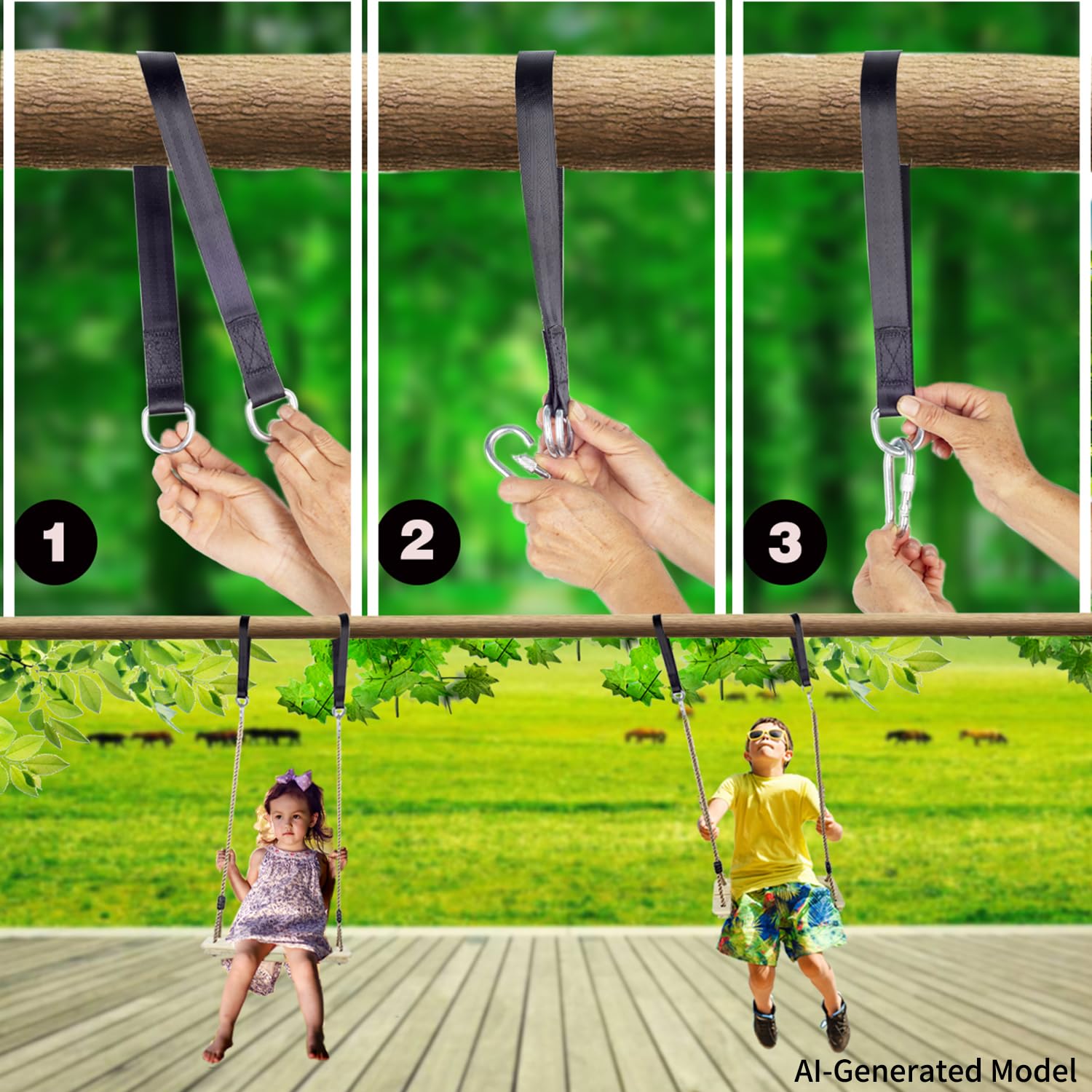 KINSPORY Columpios Infantiles de Madera, Columpio Jardín Exterior Niños con Cuerda de cáñamo Ajustable, para Uso Interior y Exterior, Columpios Infantiles hasta 130 kg