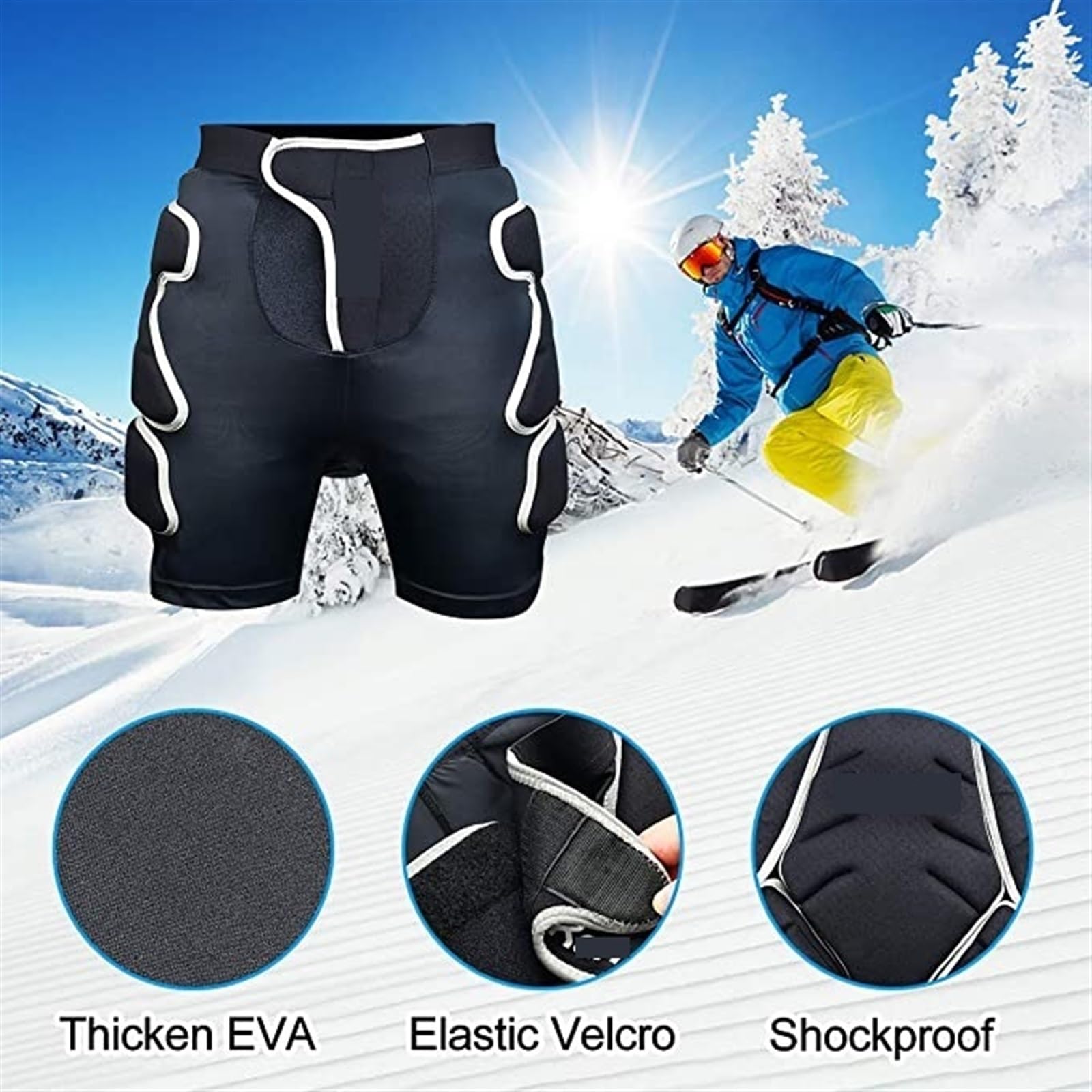 Short de Ski Rembourré Short de Protection rembourré de Ski SBR 3D EVA Équipement de Protection Contre Les Chocs rembourré for Snowboard, Skate et Ski(XL)