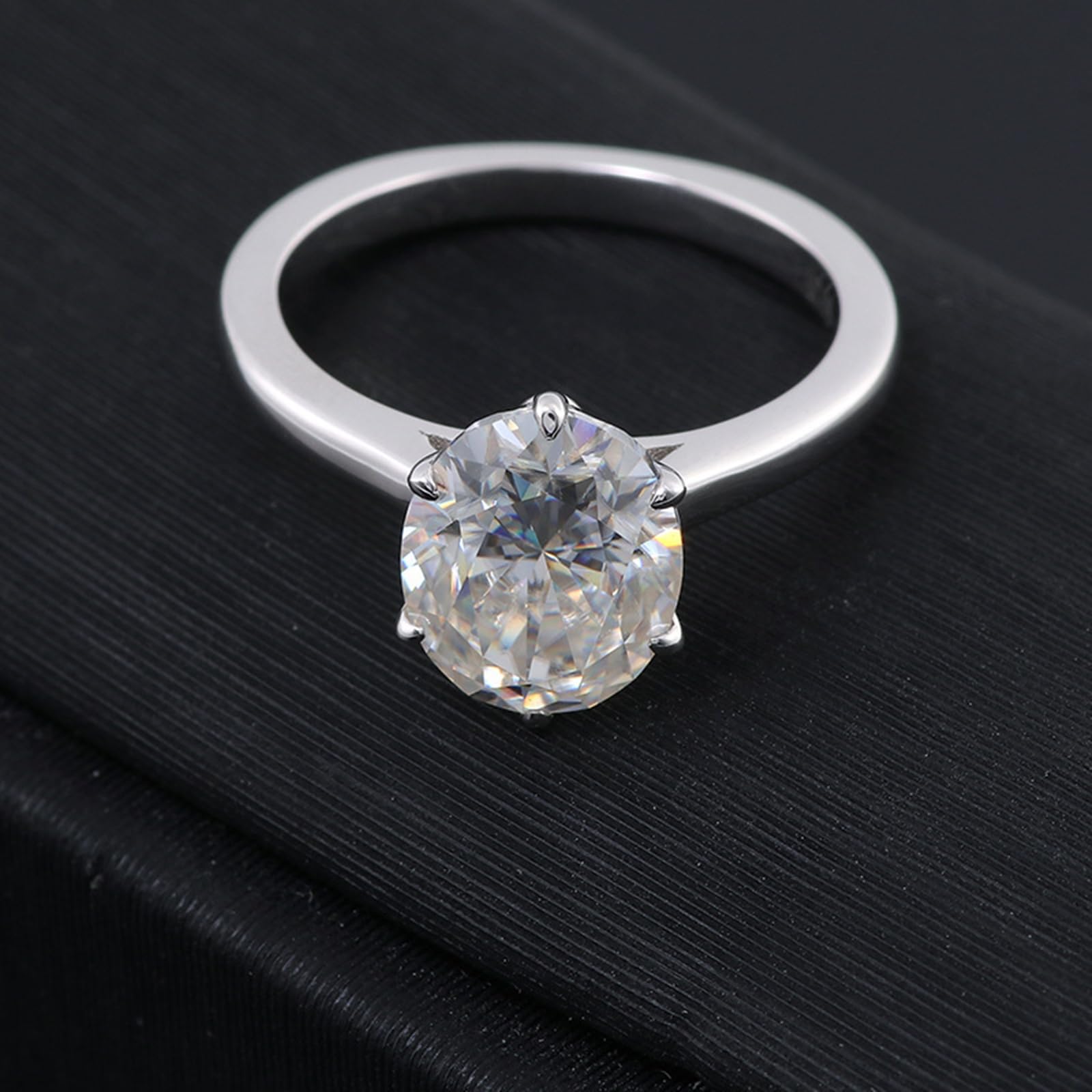 Heiratsantrag Ring, Fingerring Damen Set Einfacher Solitärring mit Ovalem Moissanit in 4 Krappen Fassung 18K Weißgold